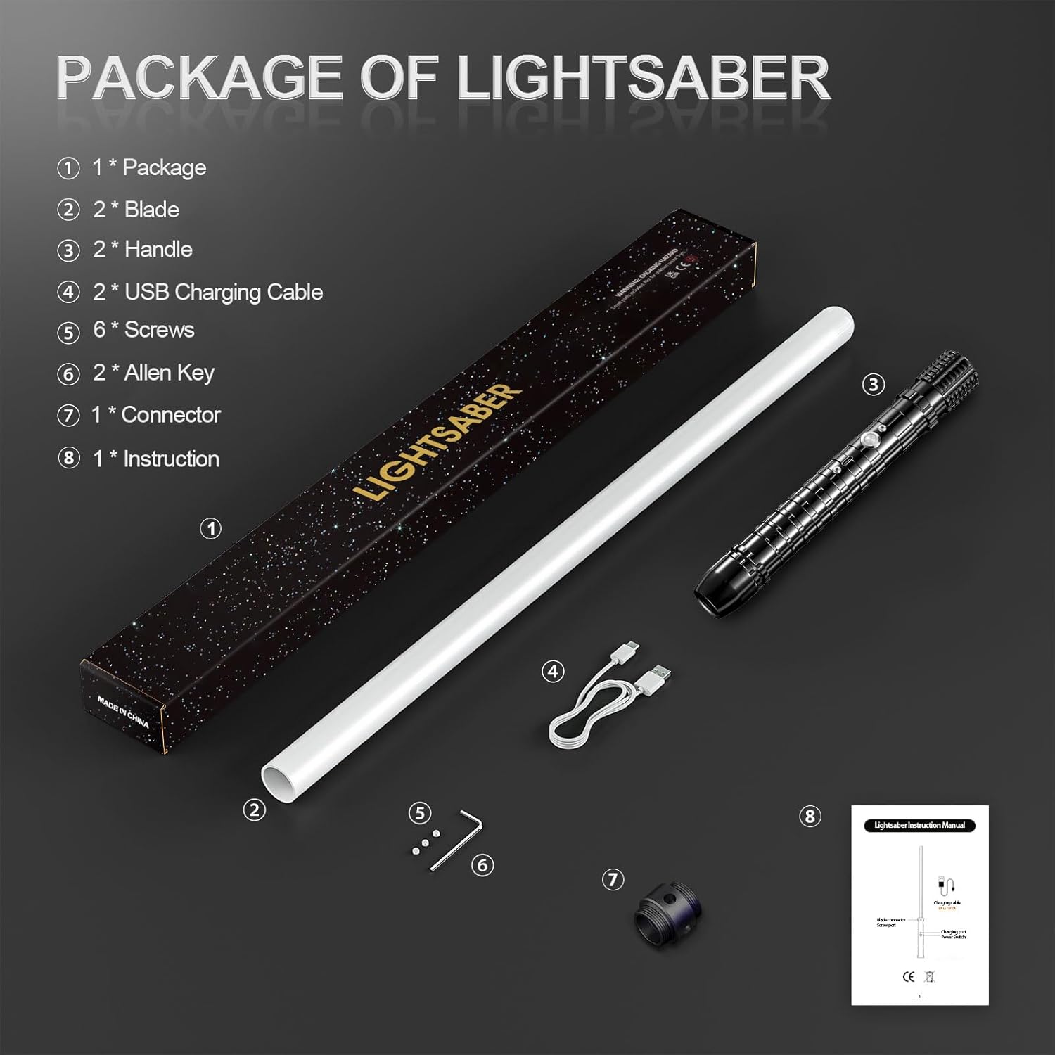 Homsky Paquete de 2 sables de luz para niños y adultos, 2 en 1 RGB 11 colores recargable por USB de doble hoja, sable de luz real de empuñadura de