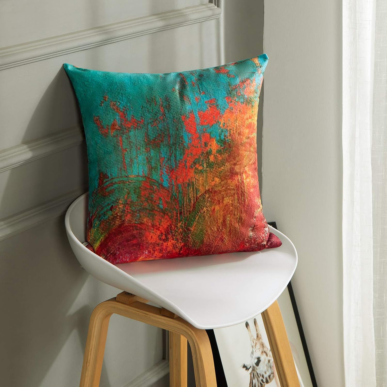 Britimes Juego de 2 fundas de almohada decorativas con pintura al óleo abstracta para dormitorio, sala de estar, sofá, turquesa, naranja quemado