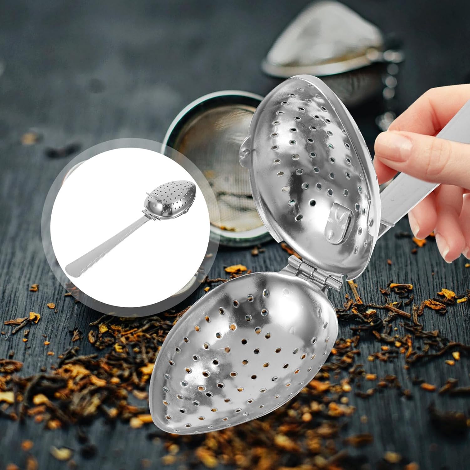 SHERCHPRY 1 cesta de té de acero inoxidable, coladores de té con tapa, colador de té extrafino, infusor de té de acero inoxidable, té caliente, té