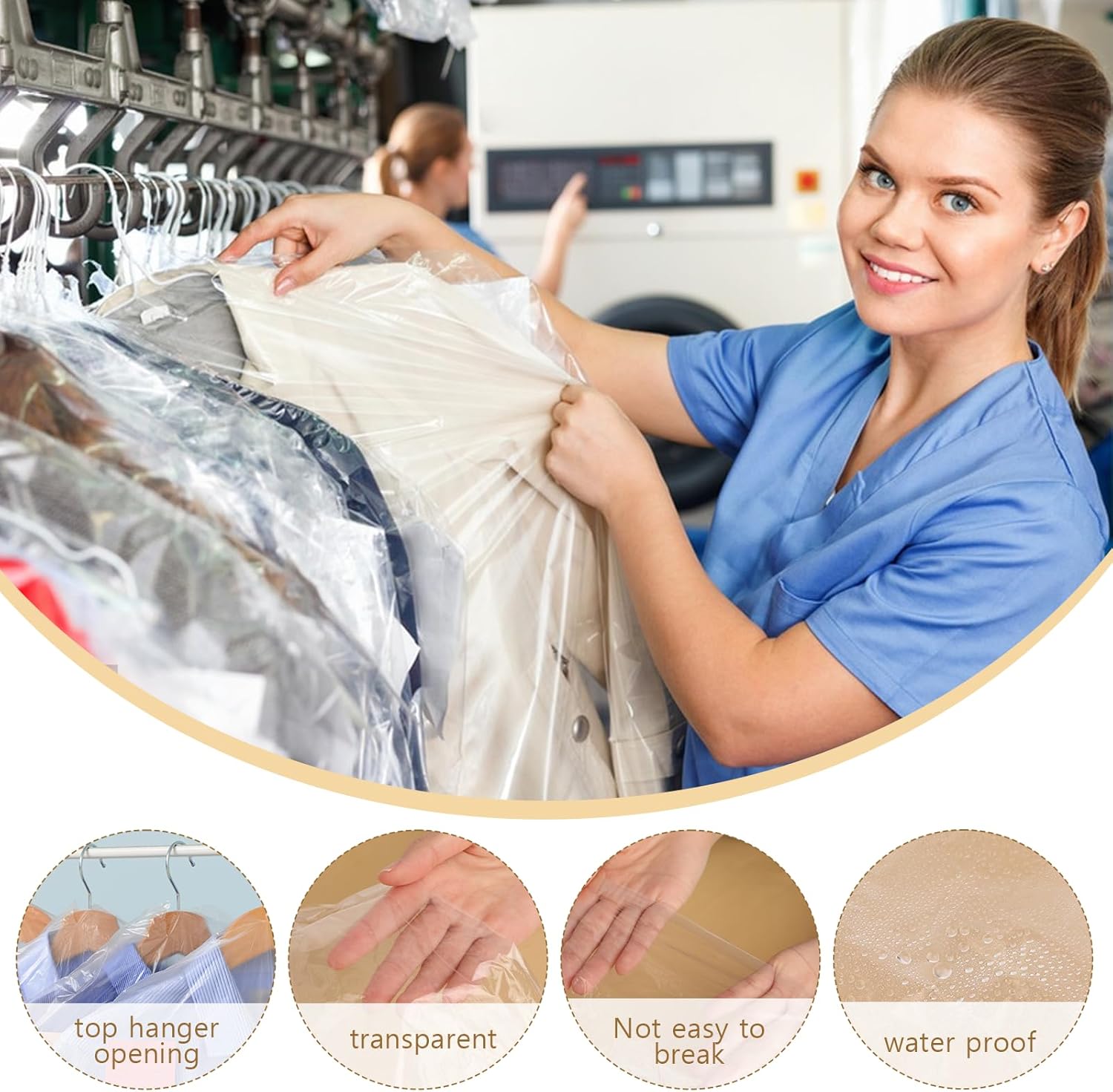 Paquete de 12 fundas de plástico para ropa de 23.6 x 59.1 in, a prueba de polvo, fundas protectoras para colgar, bolsas de ropa transparentes,