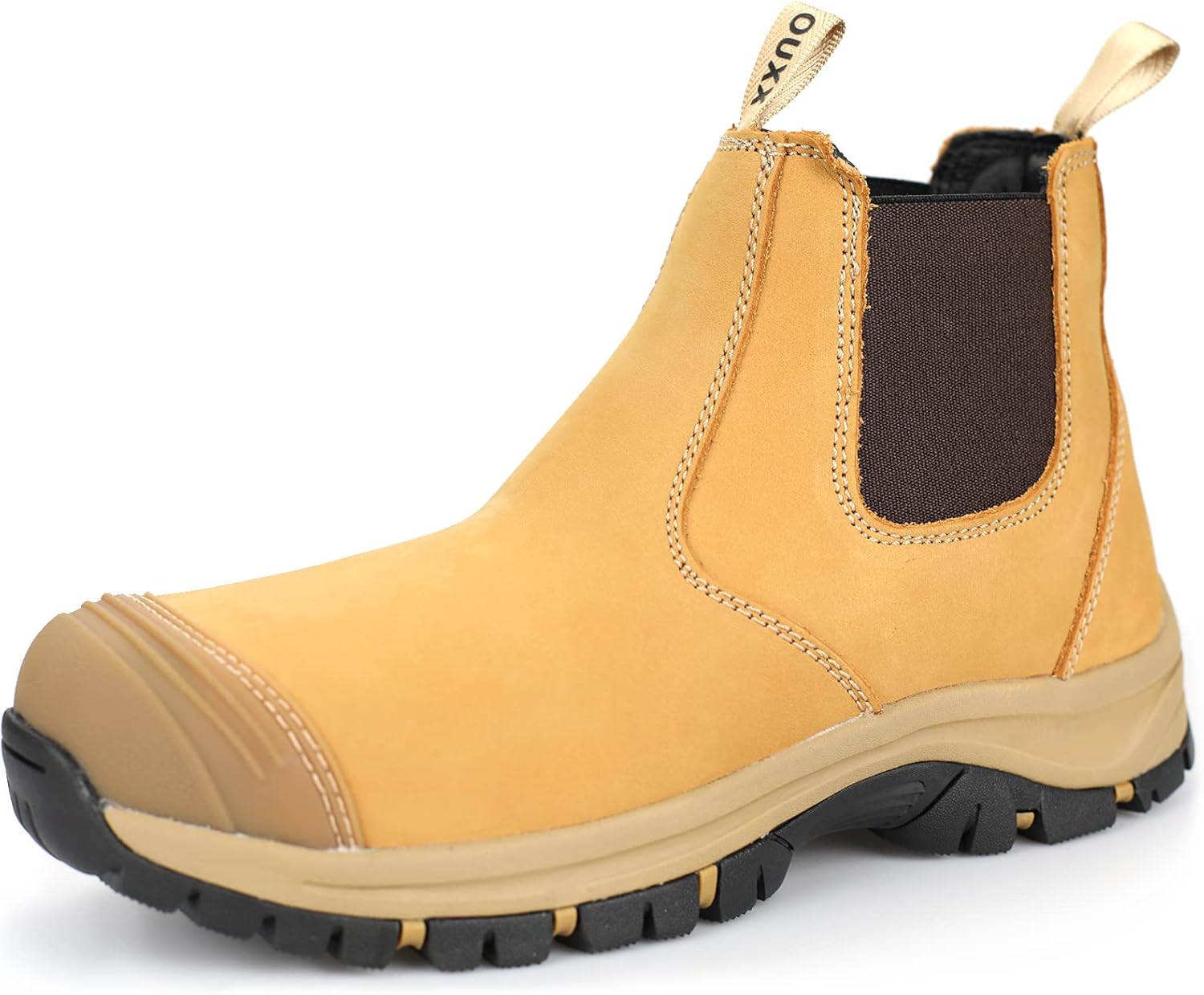 OUXX Botas de trabajo para hombres, zapatos de seguridad de cuero de goma con punta de acero, antideslizantes, impermeables, a prueba de pinchazos