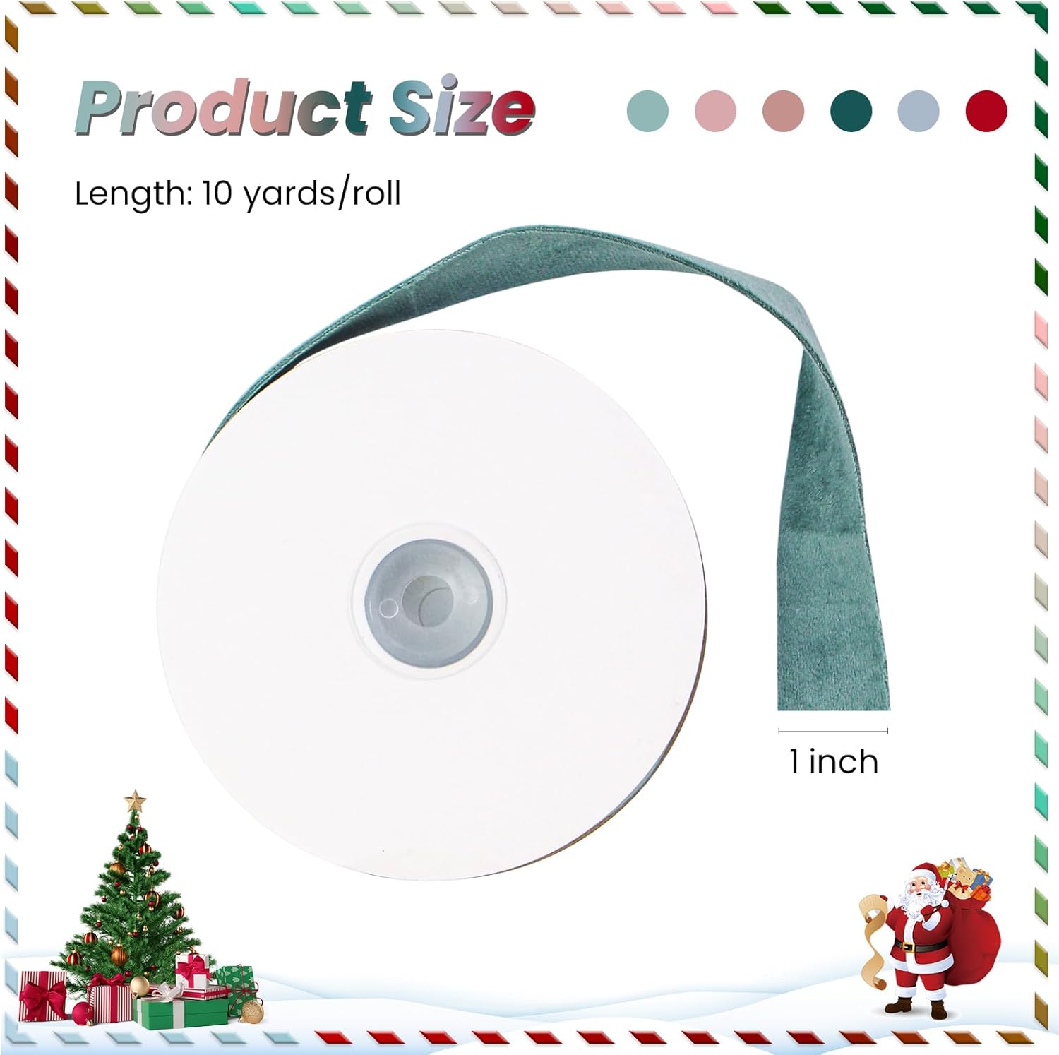 Cinta de terciopelo de doble cara verde polvoriento, 1 pulgada, 10 yardas, cintas de terciopelo para decoración de coronas de Navidad, envoltura de