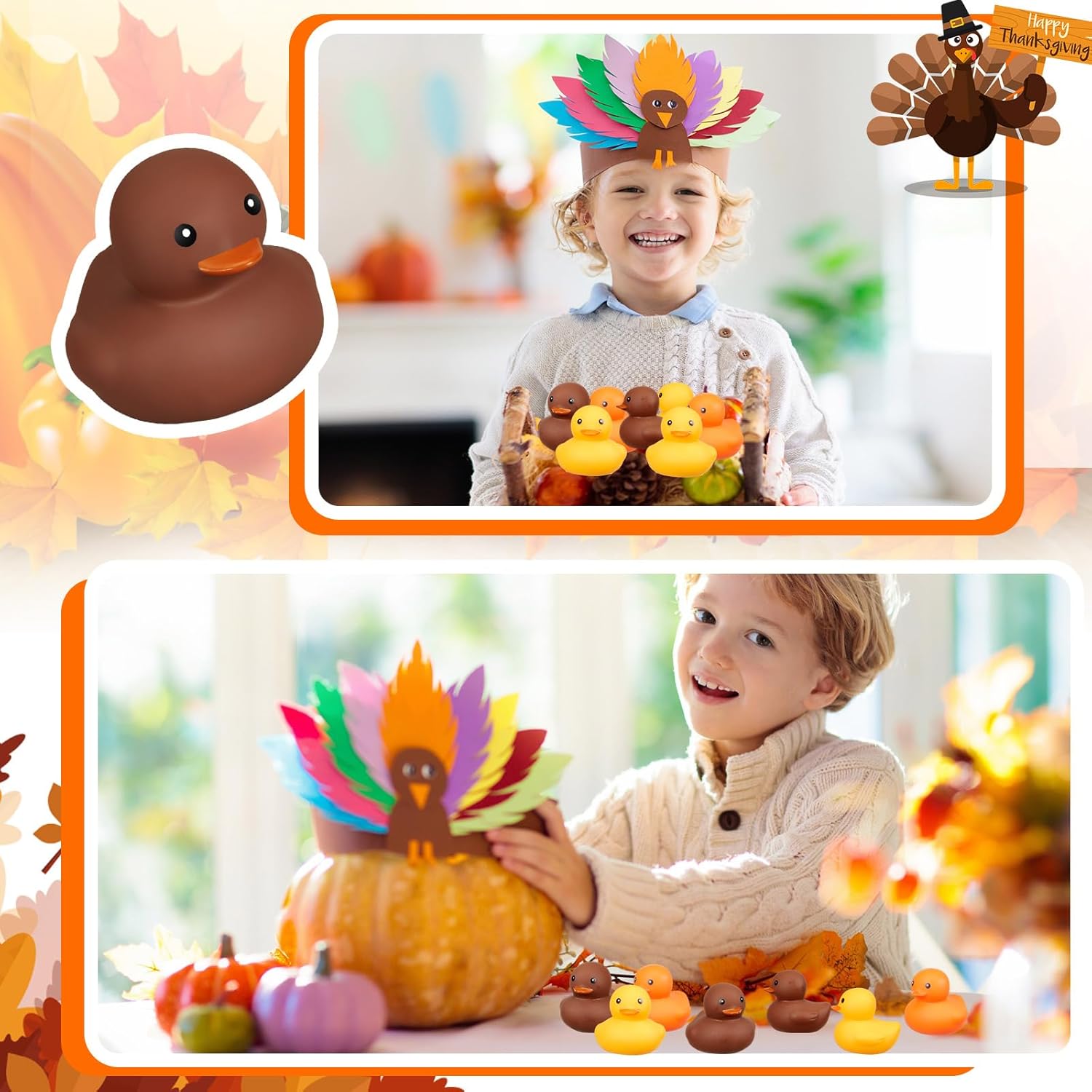 Patos de goma marrones y amarillos para otoño, otoño, Acción de Gracias, patos chirriantes para fiesta temática de otoño, decoración de piscina,