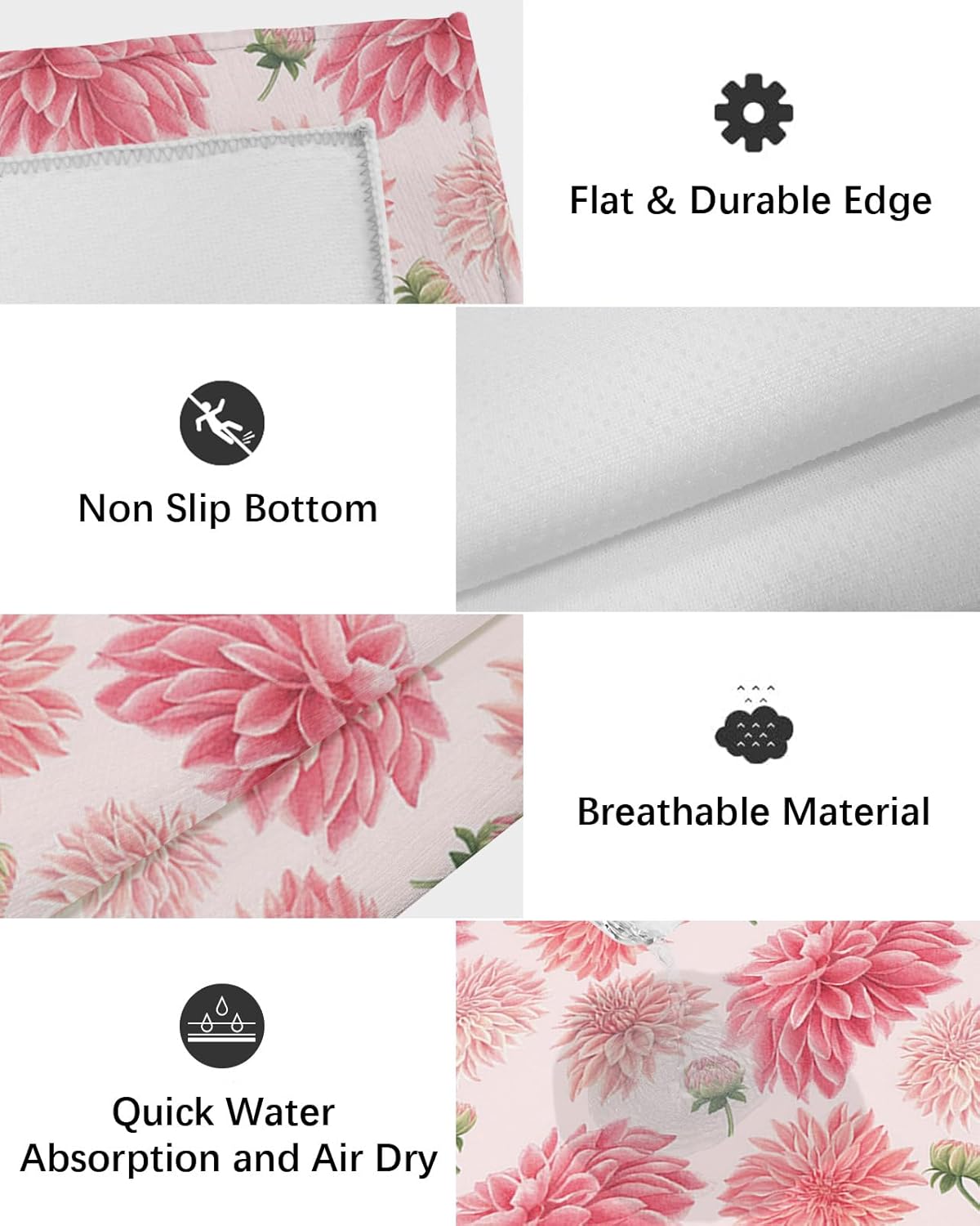 Outdoor Rug Carpet Waterproof 4×6 ft Area Rug, Pink Floral Large Floor Mat for Patio Balcony Living Room Backyard Picnic Beach RV Camping Rug