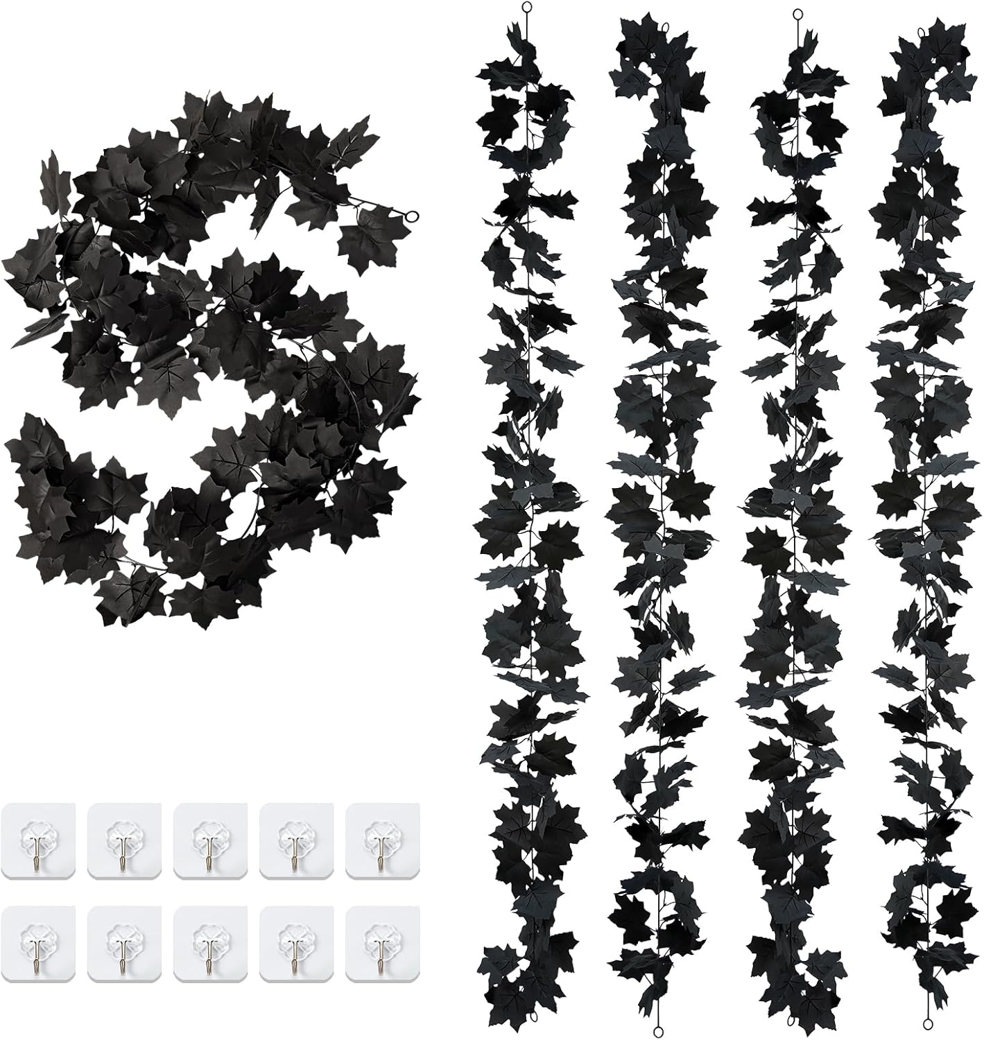 Decoraciones de Halloween, 5 unidades, guirnalda de hojas de arce negro, guirnalda de hojas negras, guirnalda de Halloween para manto, puerta