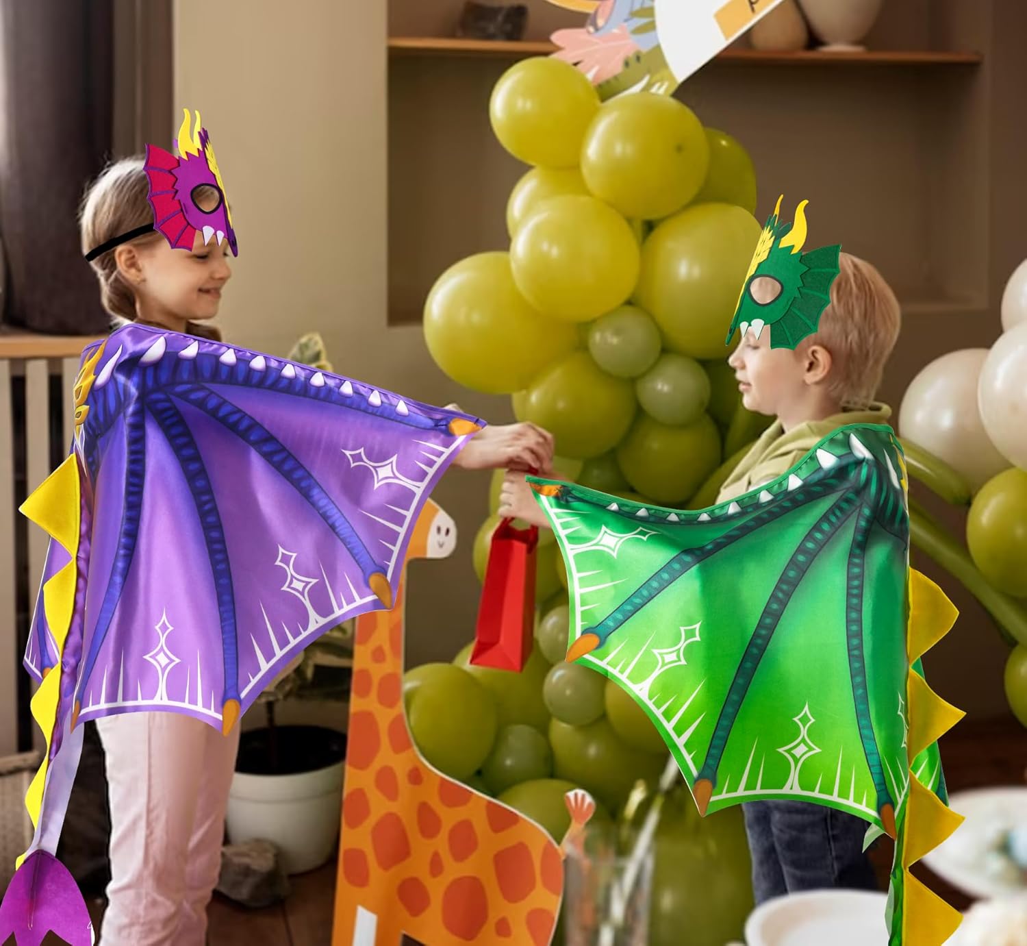 D.Q.Z Disfraz de dinosaurio y alas de dragón para niños con máscara, capa de dinosaurio para niños, regalos de juguetes para fiestas de cumpleaños