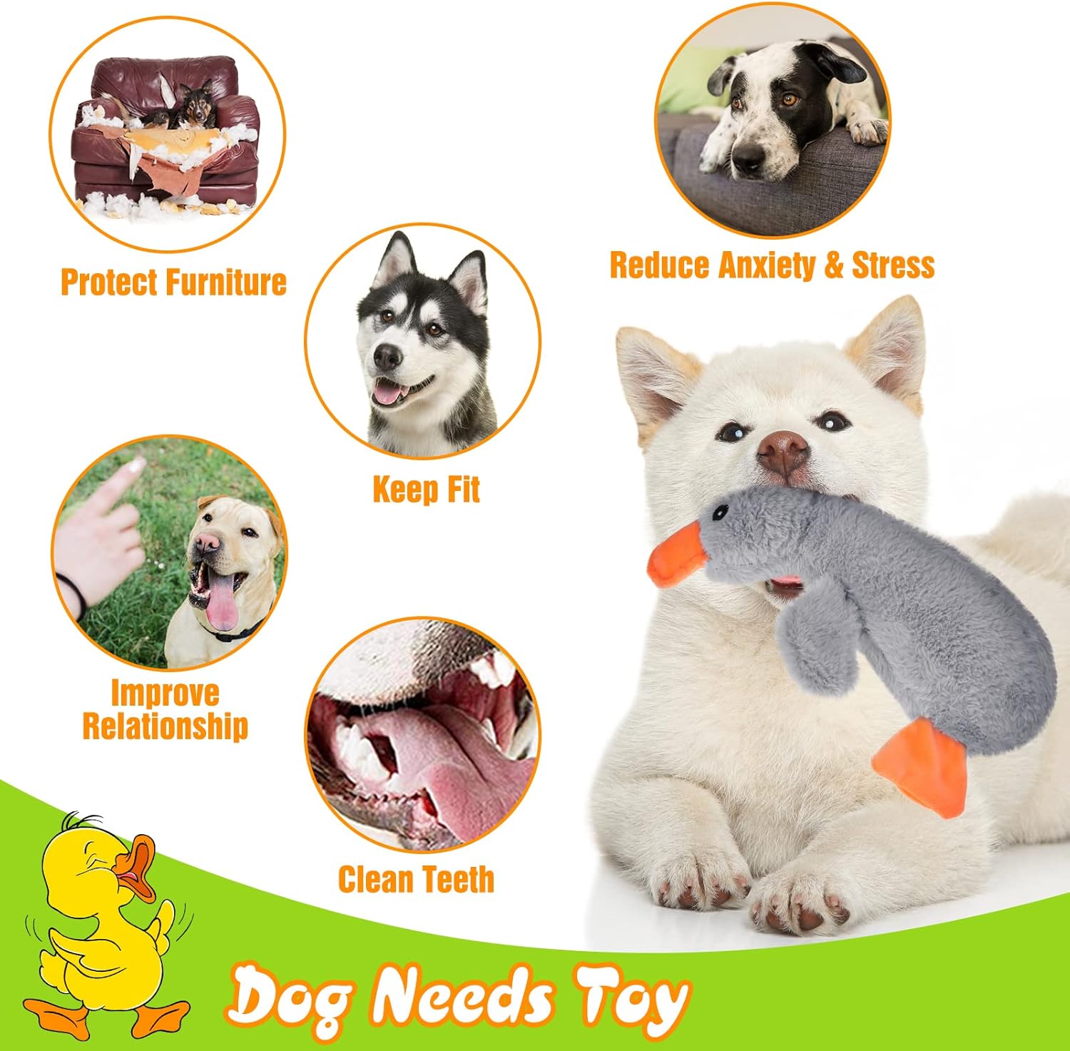 EXPAWLORER Juguete de peluche chirriante para perro, lindo pato de peluche suave, el mejor regalo de cumpleaños, juguetes interactivos para masticar
