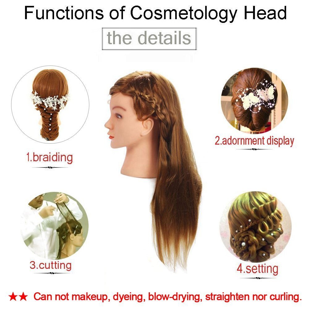 Cabeza de maniquí con cabello, cabeza de muñeca Beauty Star para peinar el cabello, cabello sintético dorado de 20 pulgadas de largo, modelo de