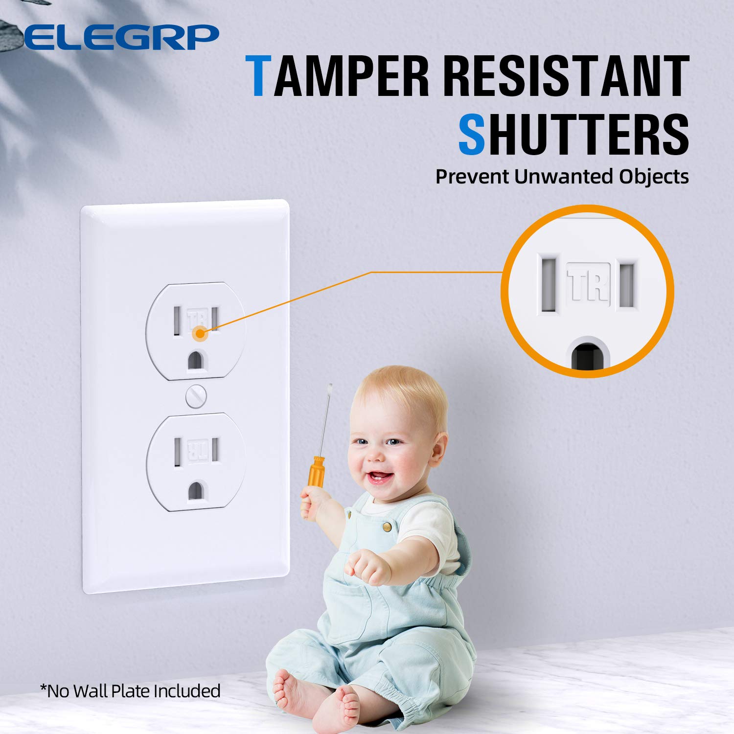 ELEGRP Receptáculo dúplex resistente a manipulaciones, toma de pared dúplex eléctrica estándar de 15 A 125 V, 2 polos y 3 cables, 5-15R,