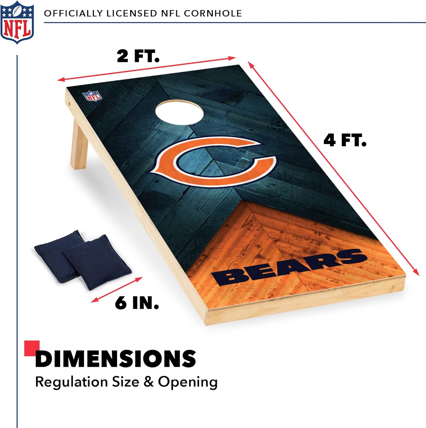 Wild Sports NFL – Juego de Cornhole de fútbol americano de 2 x 4 pies, tamaño reglamentario, de madera maciza con impresión directa, gráficos de