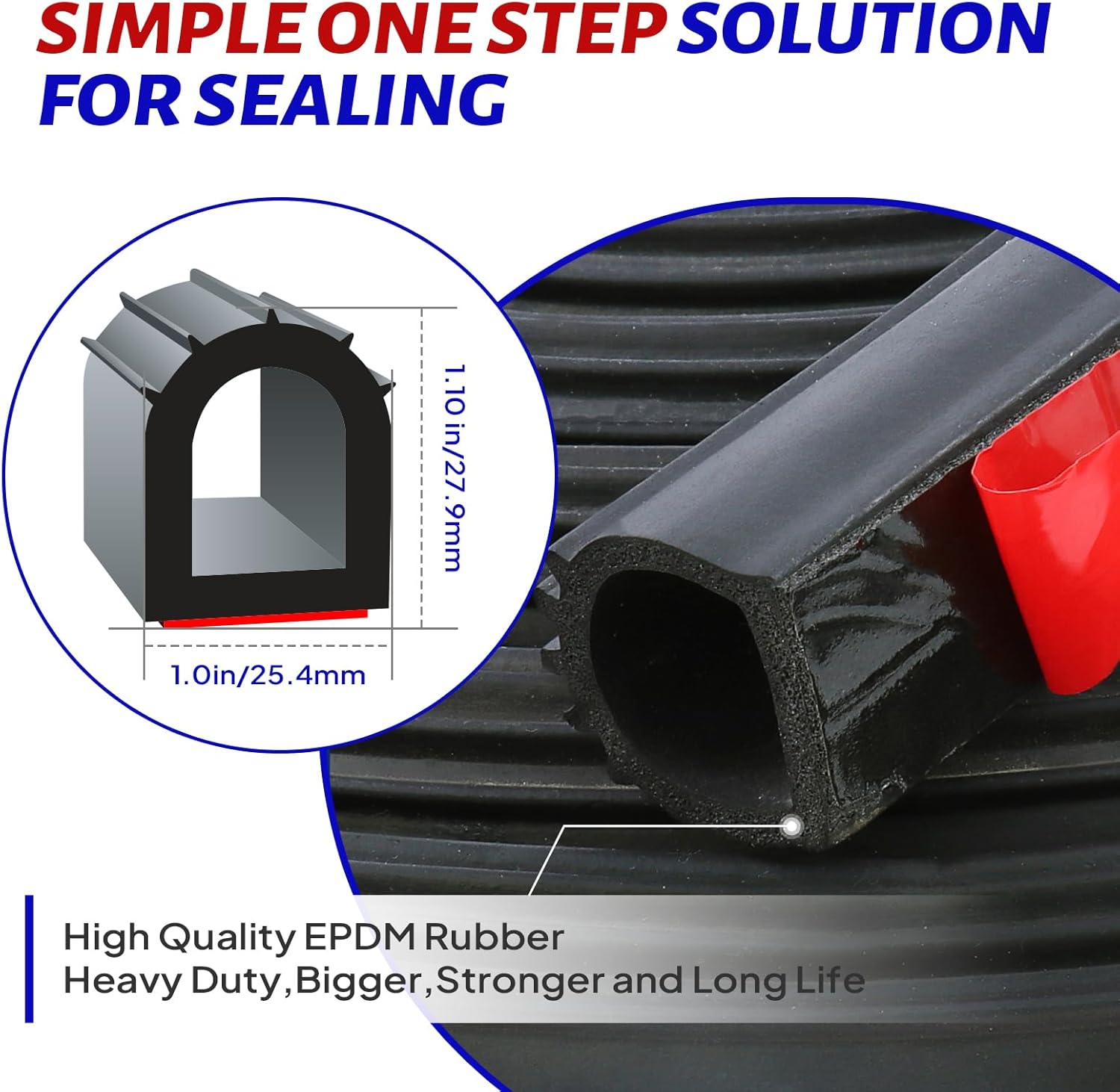 Tira de sello de goma para puerta en forma de D, sello deslizante de 1 pulgada, goma EPDM autoadhesiva, resistente para automóviles, camiones,