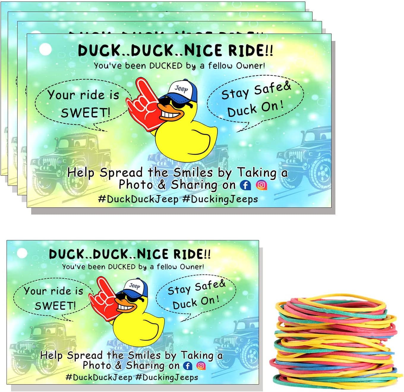 Duck Tags – Tarjeta de juego con texto en inglés You’ve Been Ducking, paquete de 50, 2 tarjetas de visita de 3.5 pulgadas, con agujero redondo y