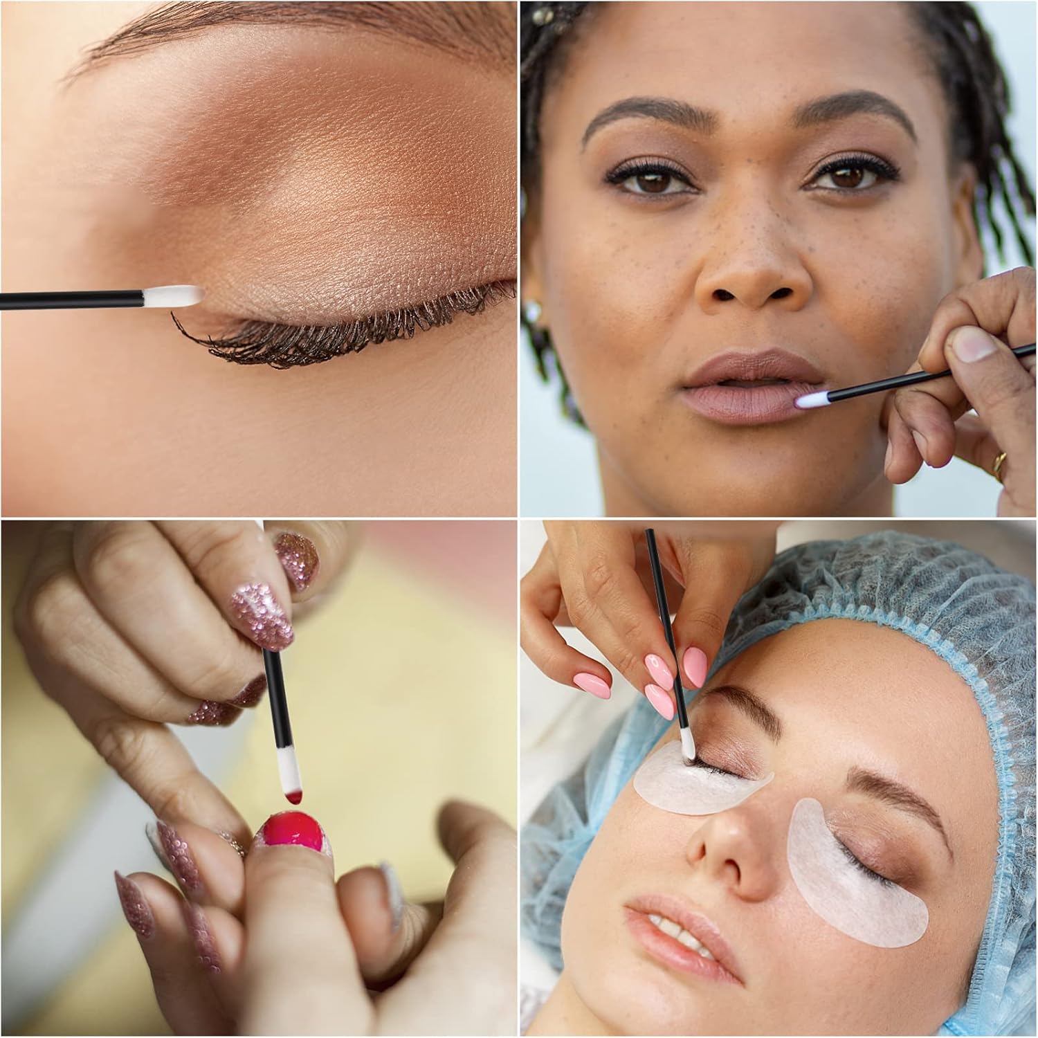 Kits de herramientas de varitas desechables pincel de labios brillo de labios del lápiz labial aplicadores, Negro, Blanco