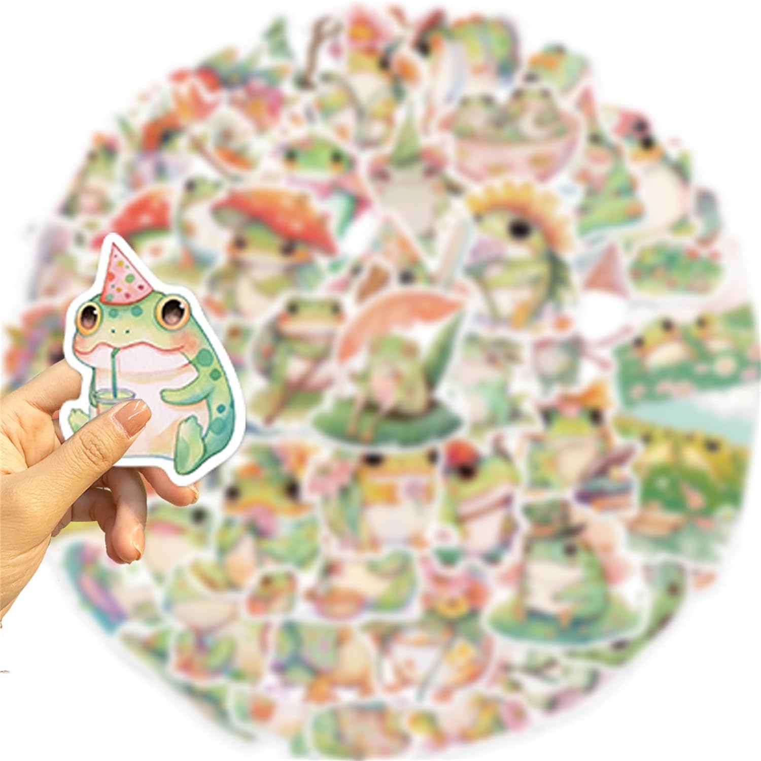 Calcomanías de ranas lindas calcomanías de animales kawaii, 50 unidades para niños y adultos, calcomanías de dibujos animados para botellas de agua,