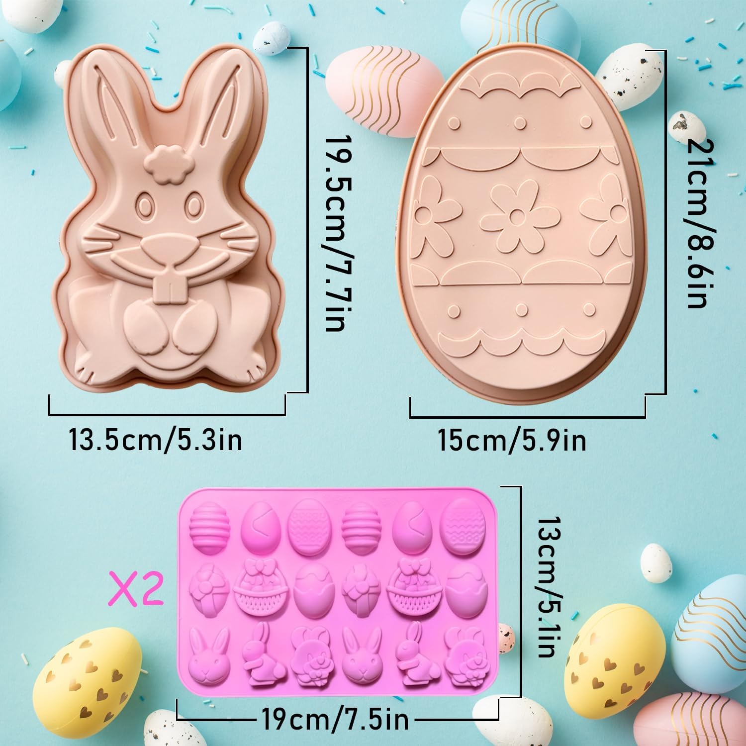 Mauts-inus Moldes para huevos de Pascua, moldes de chocolate grandes, utilizados para hacer, moldes de dulces de chocolate de conejo de Pascua,