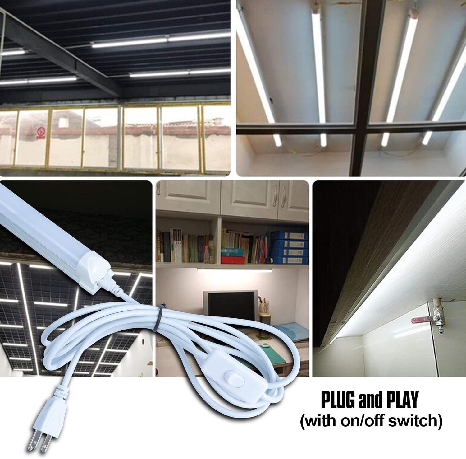 Paquete de 6 lámparas LED T8 de 4 pies y 24 W integradas, luz de tienda con interruptor de encendidoapagado, iluminación enlazable de utilidad, luz