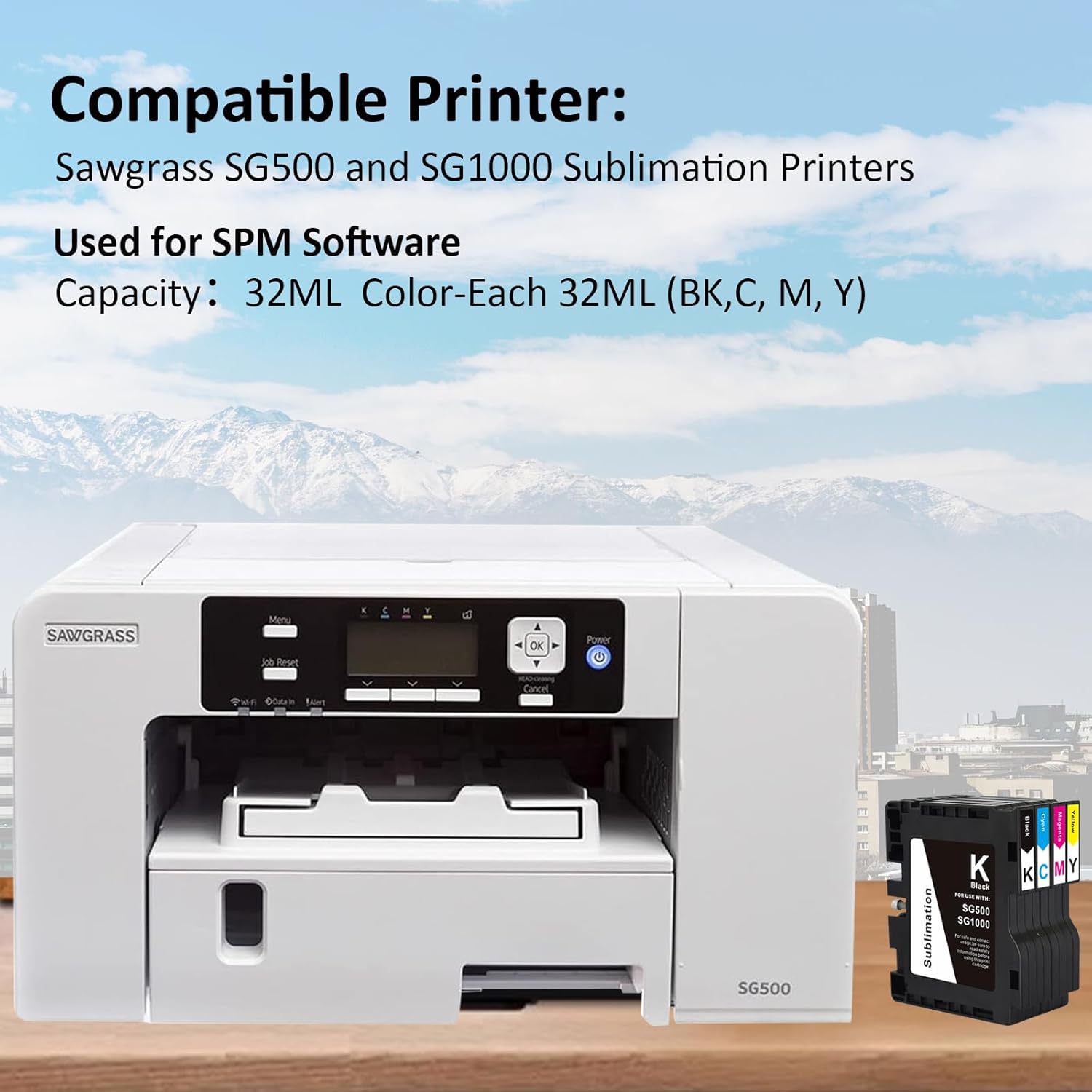 SG500 SG1000 Nuevo cartucho de tinta de sublimación compatible con impresoras Sawgrass Virtuoso SG500 SG1000 (1 negro, 1 cian, 1 magenta, 1