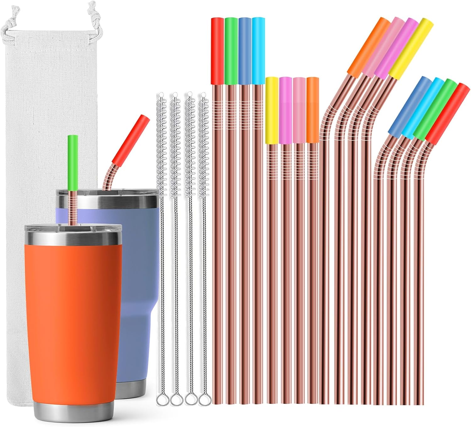 Pajitas de acero inoxidable de repuesto para la serie Yeti Rambler y vasos simples modernos de 2030 onzas, 16 popotes de metal reutilizables con