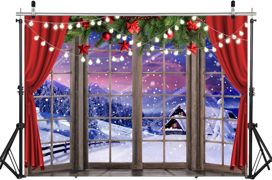 LYCGS Telón de fondo de Navidad de 8 x 6 pies para fotografía de ventana de Navidad, telón de fondo de invierno de ensueño del país de las