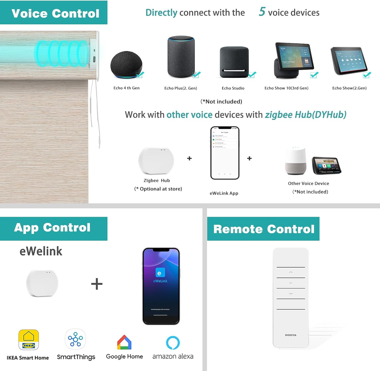 Changshade Persiana enrollable inteligente con control remoto, opacas, automáticas, para el hogar, persianas motorizadas de tamaño personalizado