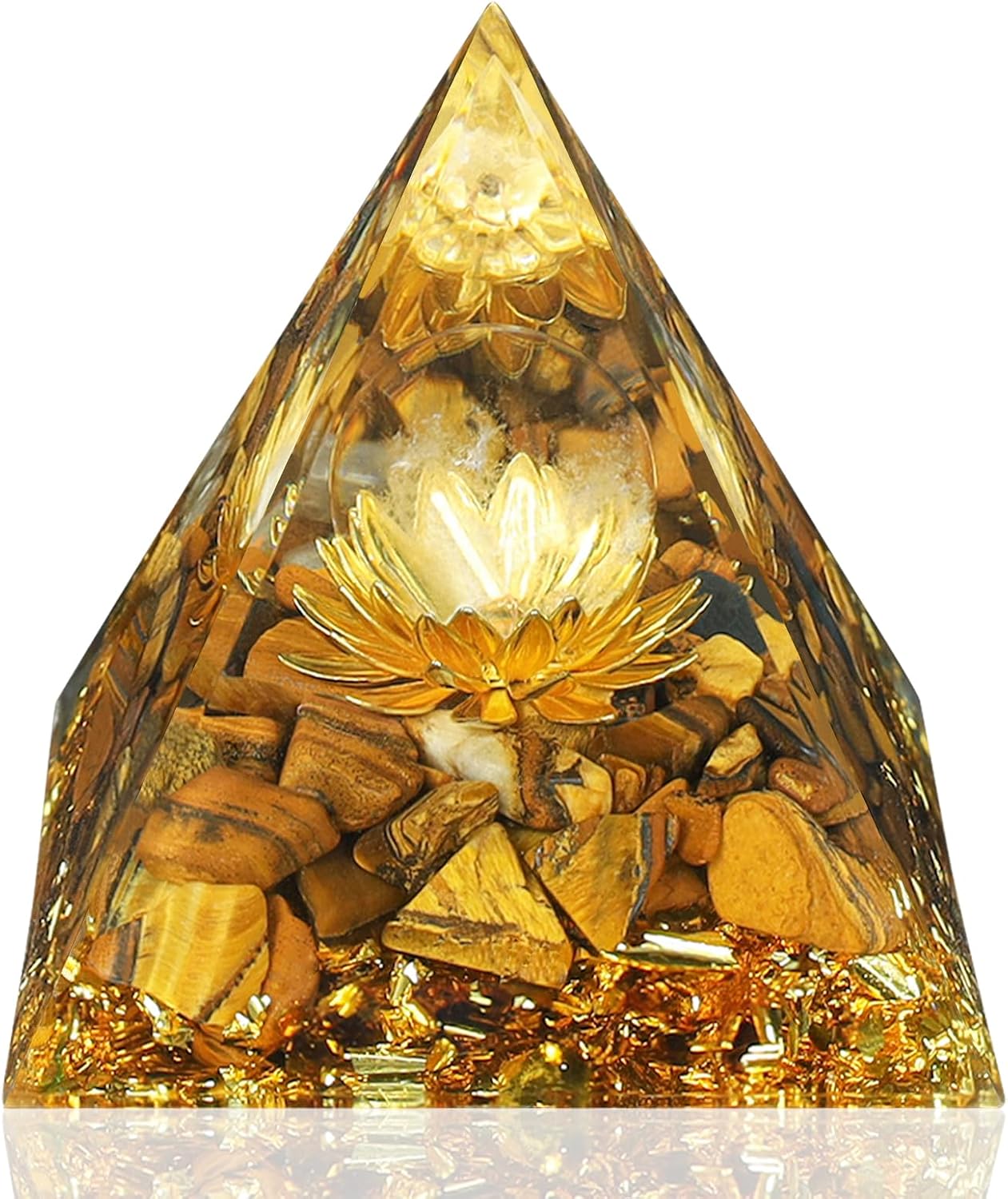 YATOJUZI Cristales de pirámide de orgón de 2.4 pulgadas, piedras preciosas de orgonita de ojo de tigre, chakras, reiki, para energía positiva,