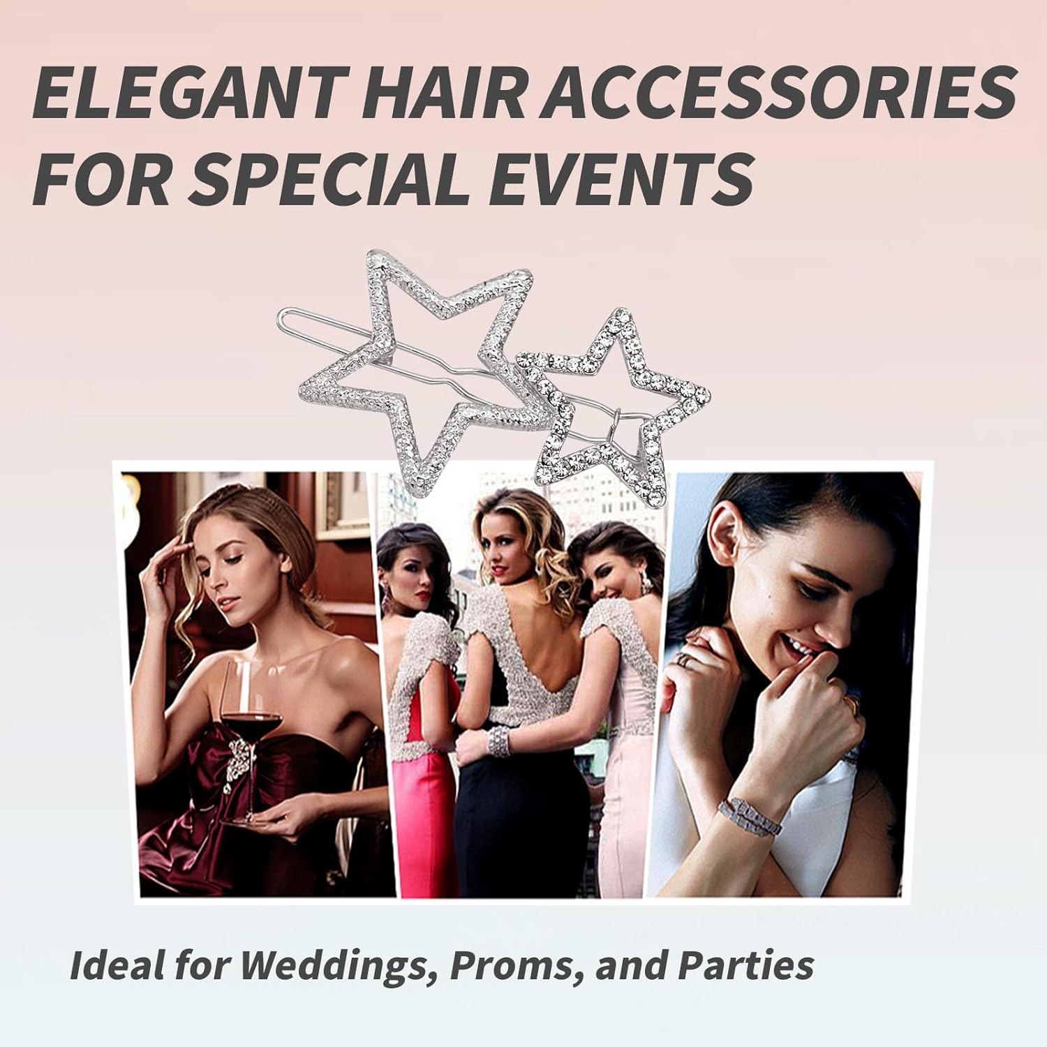 6 pinzas para el cabello con estrellas huecas, elegantes accesorios para el cabello con diamantes de imitación plateados, horquillas geométricas