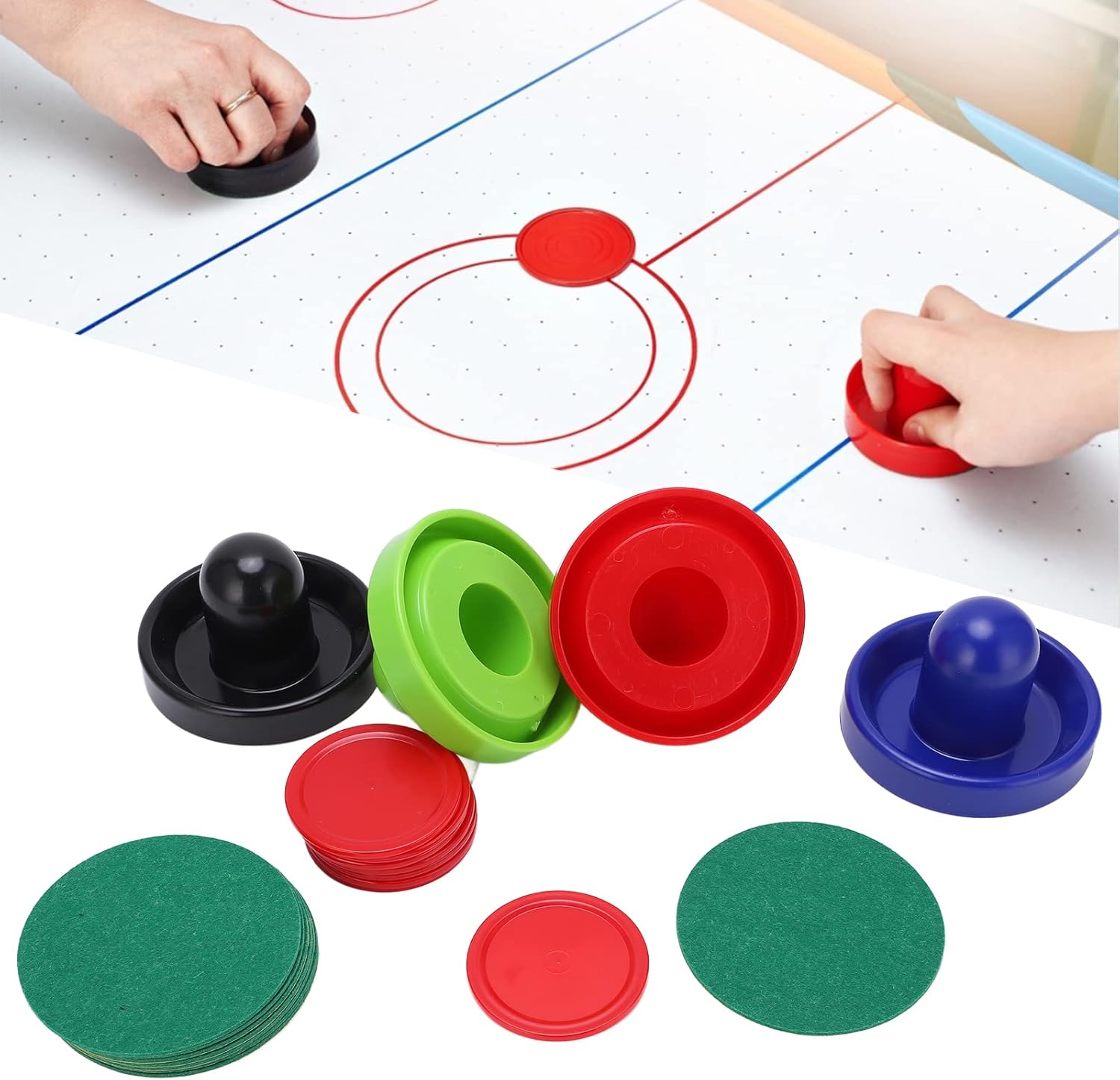 Juego completo de accesorios de hockey multicolor con empujadores, discos y piezas de repuesto para juego de hockey de mesa, mejora tu juego