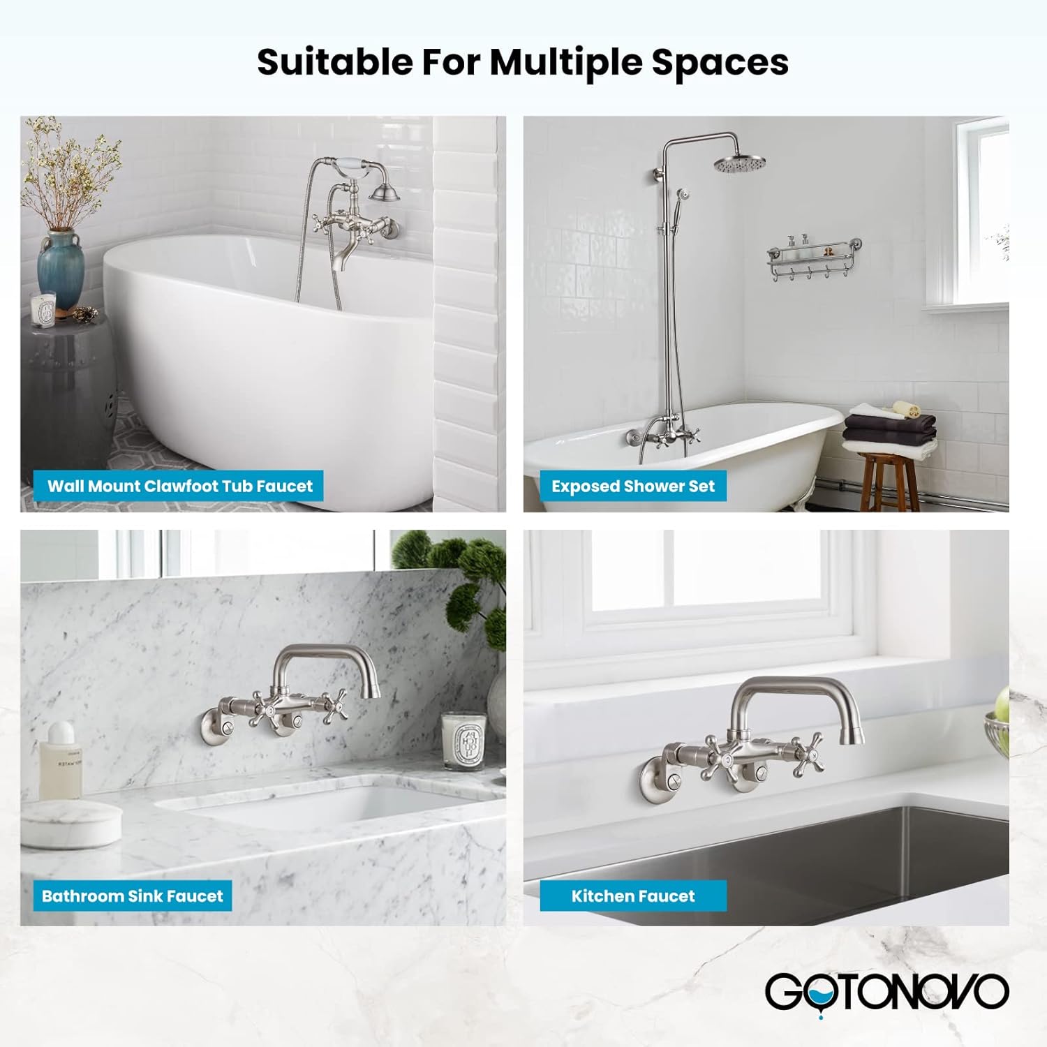 gotonovo Clawfoot – Grifo para bañera de 3-38 pulgadas, con patas de garra, brazo oscilante, ajustable, níquel cepillado, utilidad comercial,