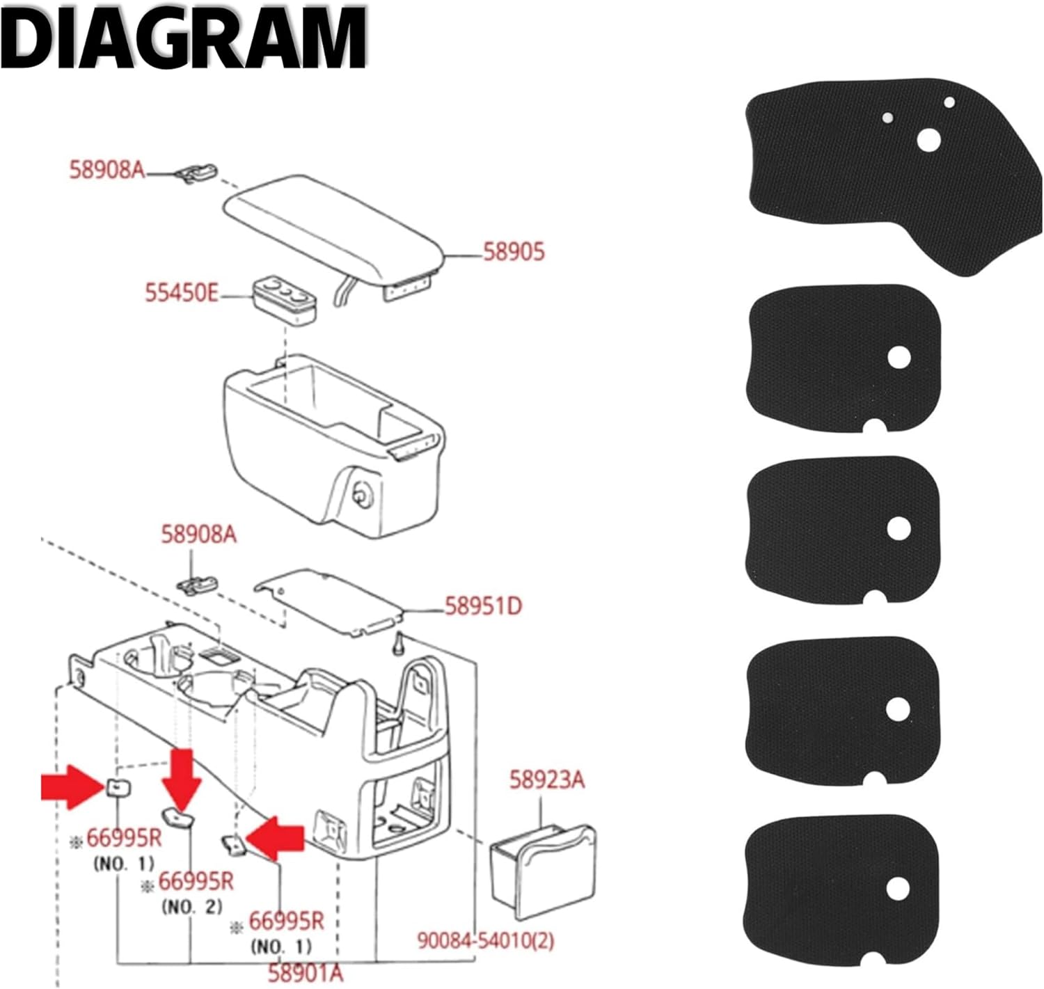 66995-AD011 para 01 – 04 Toyota Tacoma Cup Holder Insertos de goma Juego de 5 nuevos