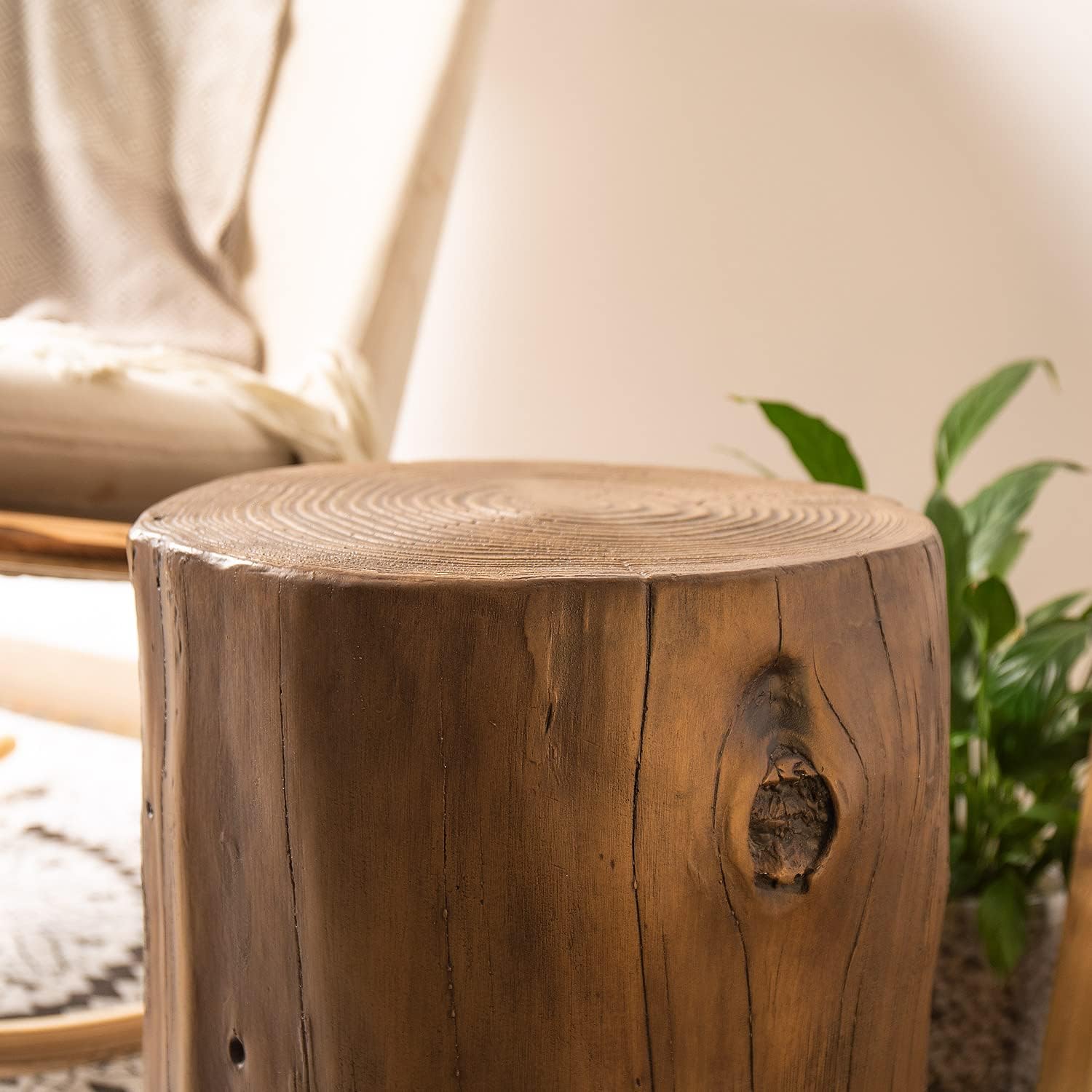 COSIEST Mesa auxiliar para exteriores, madera sintética de color nogal, taburete de madera pintada a mano, otomana o soporte para plantas, cubierta