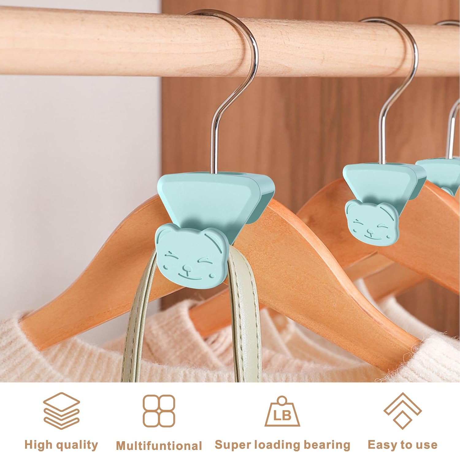 20 piezas de ahorro de espacio para perchas, ahorro de espacio en forma de oso con triángulos para perchas, ganchos de conector para colgar ropa,