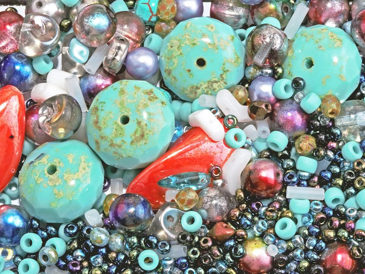 SCARA 2,29 oz (65 g) Mezcla única de cuentas de vidrio checo para la fabricación de joyas, cuentas y surtidos de cuentas. Cuentas prensadas, Matubo,