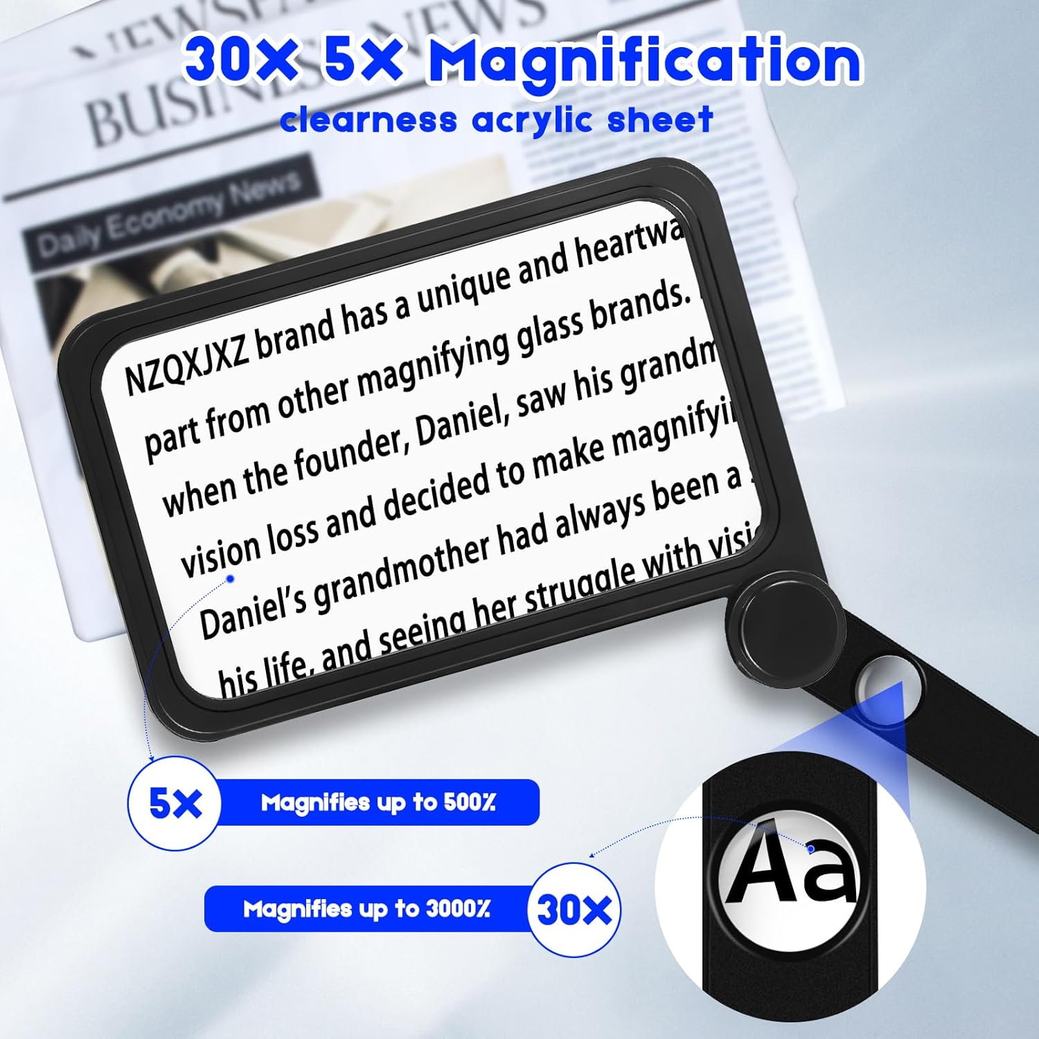 NZQXJXZ Lupa grande de 30 x 5 veces para leer página de libro completa, lupa plegable de mano para personas mayores, lectura de periódicos, libros,