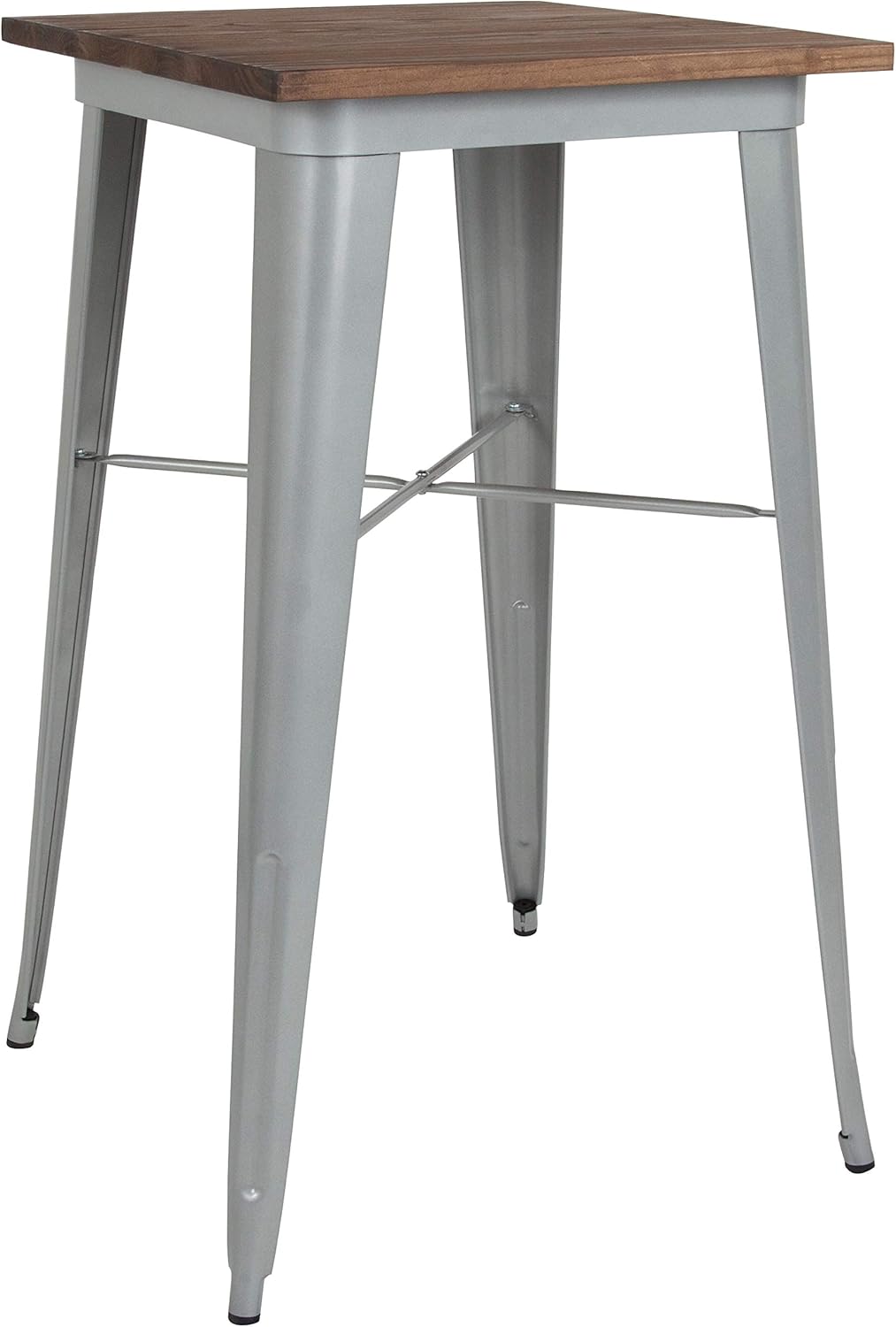 BizChair Mesa de altura de barra cuadrada de metal plateado y madera de 23.75 pulgadas