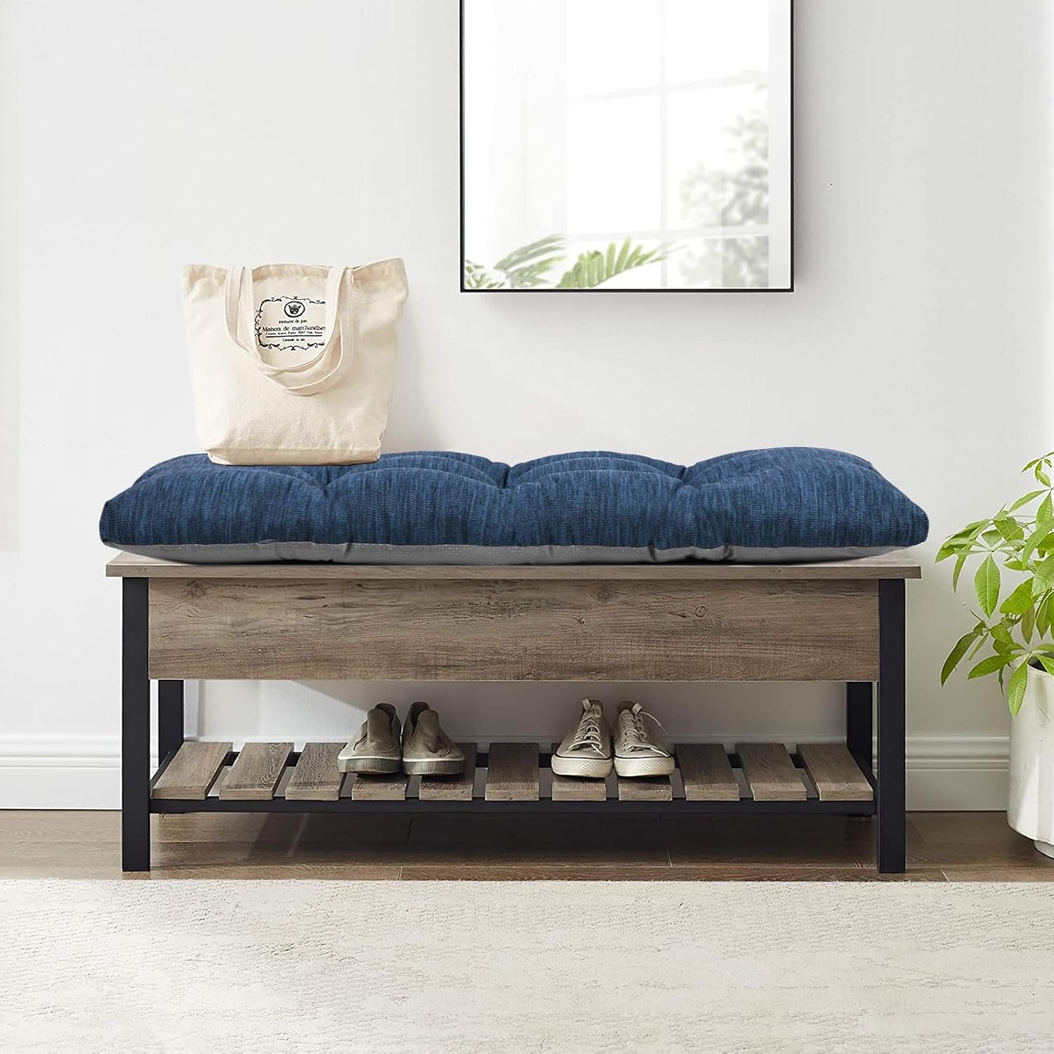 baibu Cojín de banco clásico de color sólido de 36 pulgadas con lazos, súper suave, para interiores y exteriores, cojín de espuma de tamaño estándar