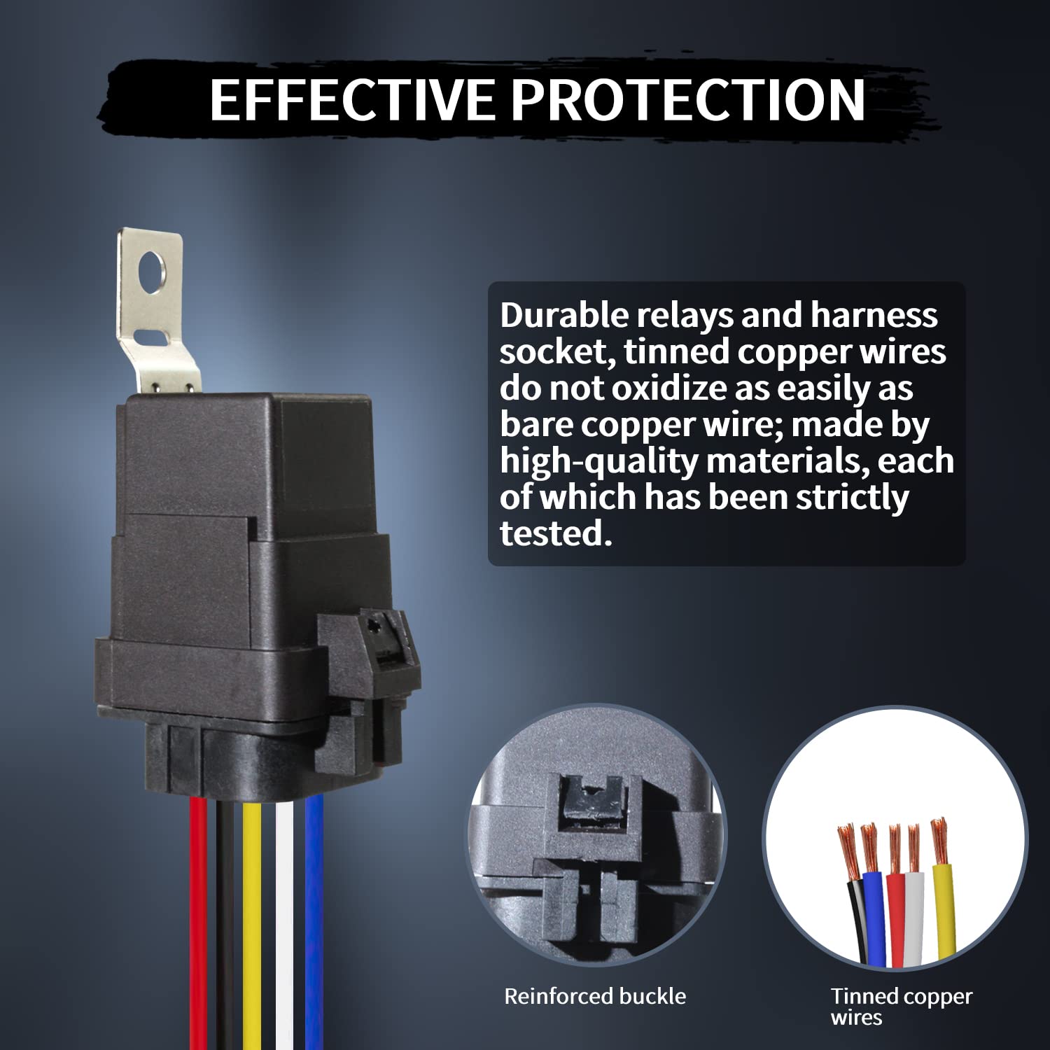 Paquete de 5 conectores de arnés de relé automotriz de 5 pines, 4030 amperios, 12 V CC, resistente al agua, SPDT de 12 AWG SPDT, cables de cobre