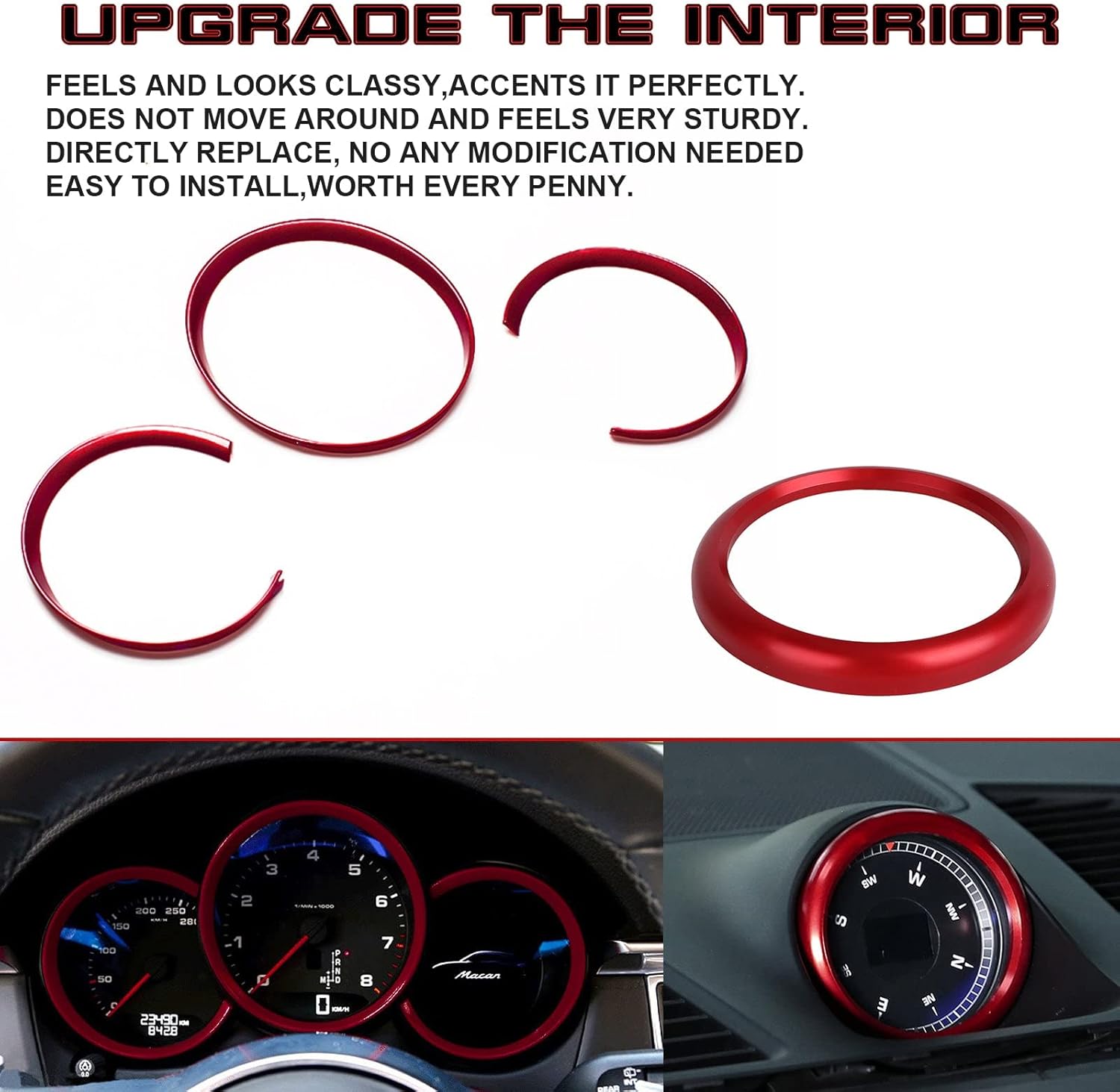 Xotic Tech – Marco de instrumento, marco de instrumento, para salpicadero, compatible con Porsche Macan 2015-up, 718 Cayman Boxster 2016-2018 (rojo)