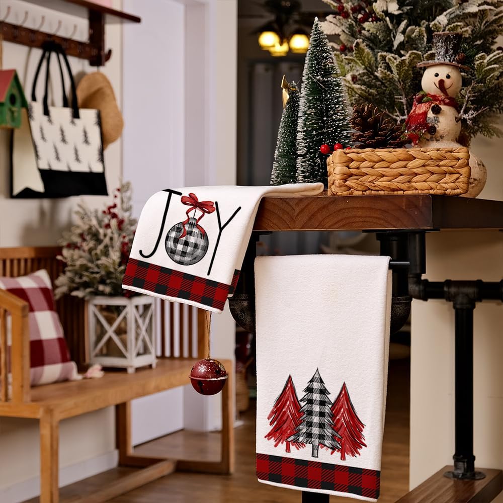ARKENY AD134 – Juego de 2 paños de cocina de Navidad, diseño de búfalo rojo, árbol de Navidad, 18 x 26 pulgadas, decoración del hogar de granja
