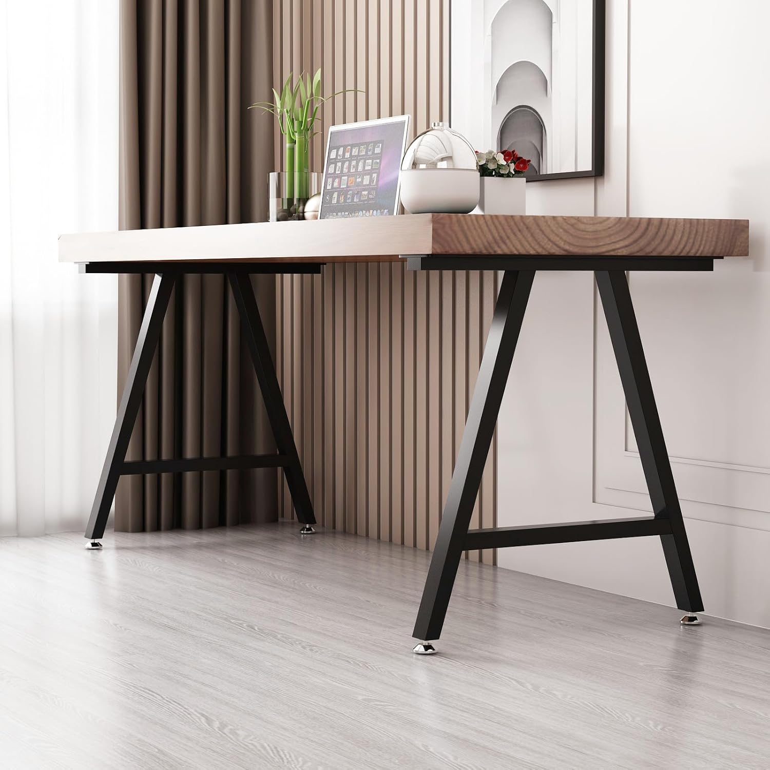 HOMEKAYT Patas de metal para mesa, patas de escritorio de 28 pulgadas de alto x 24 pulgadas de ancho, patas de mesa de estilo industrial y moderno,