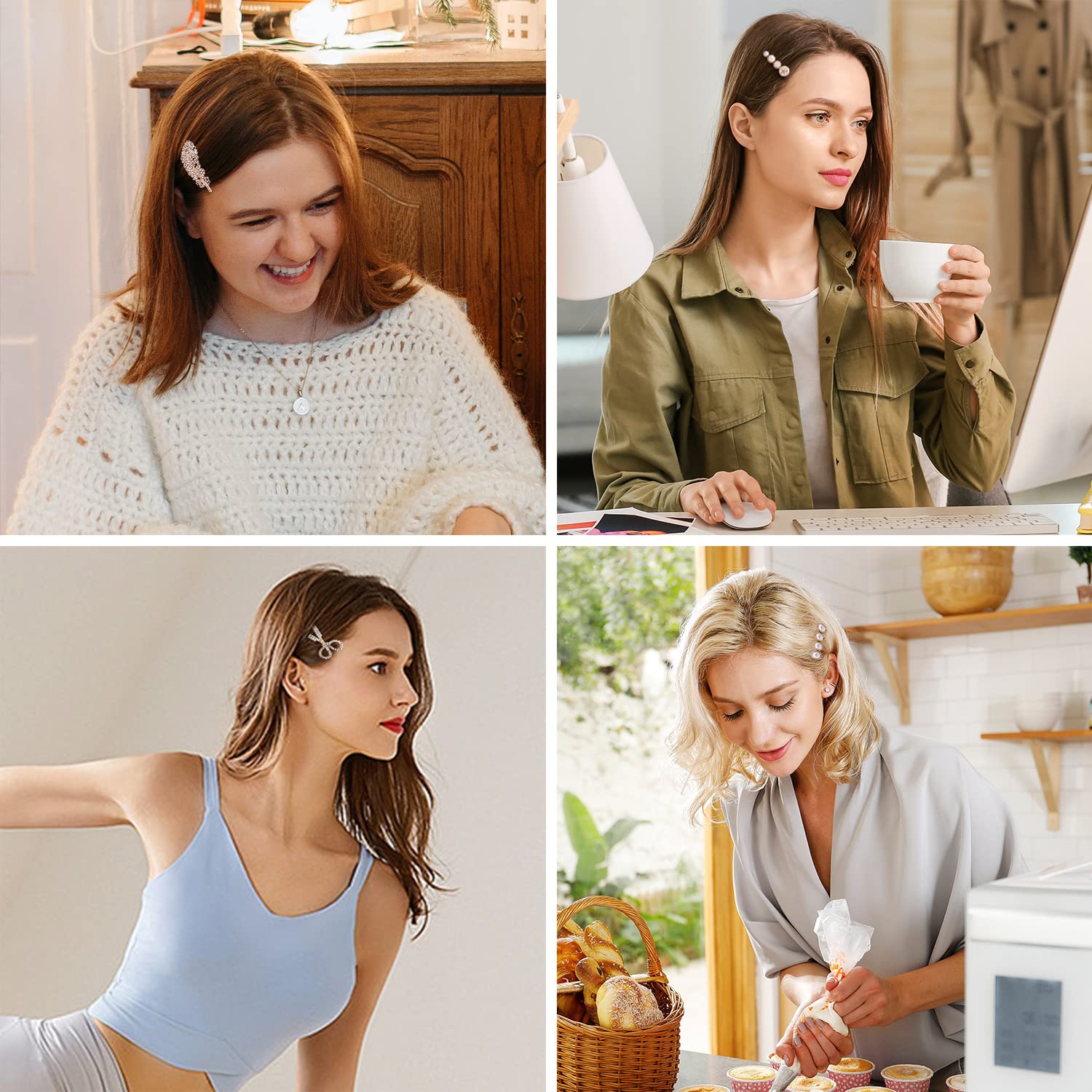 AAPAH 6 pinzas para el cabello, pinzas para el cabello con perlas, pasadores de pelo hechos a mano, elegantes horquillas en forma de hoja, juego de