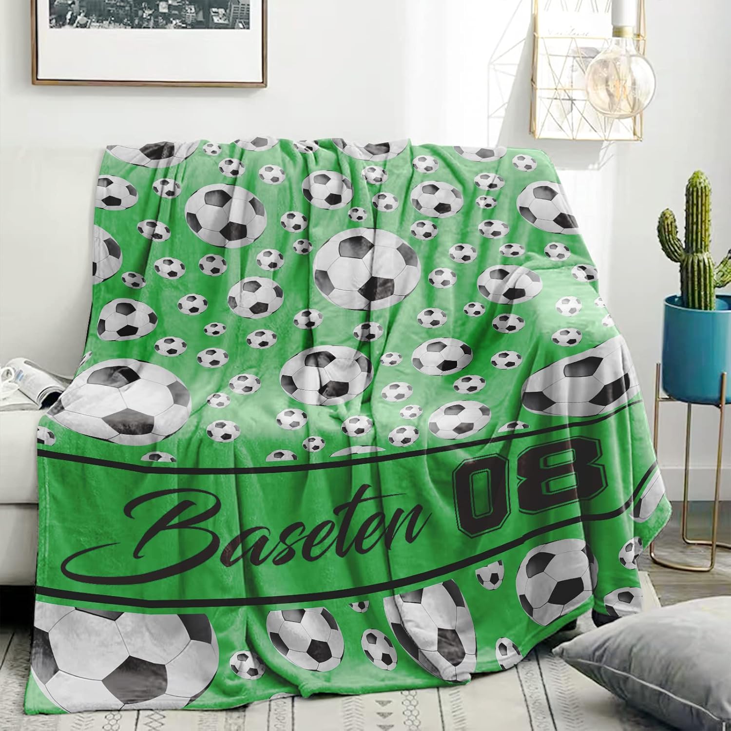 Manta de fútbol personalizada con nombre y número, manta con nombre personalizado, manta suave de fútbol deportivo, manta de cama personalizada con