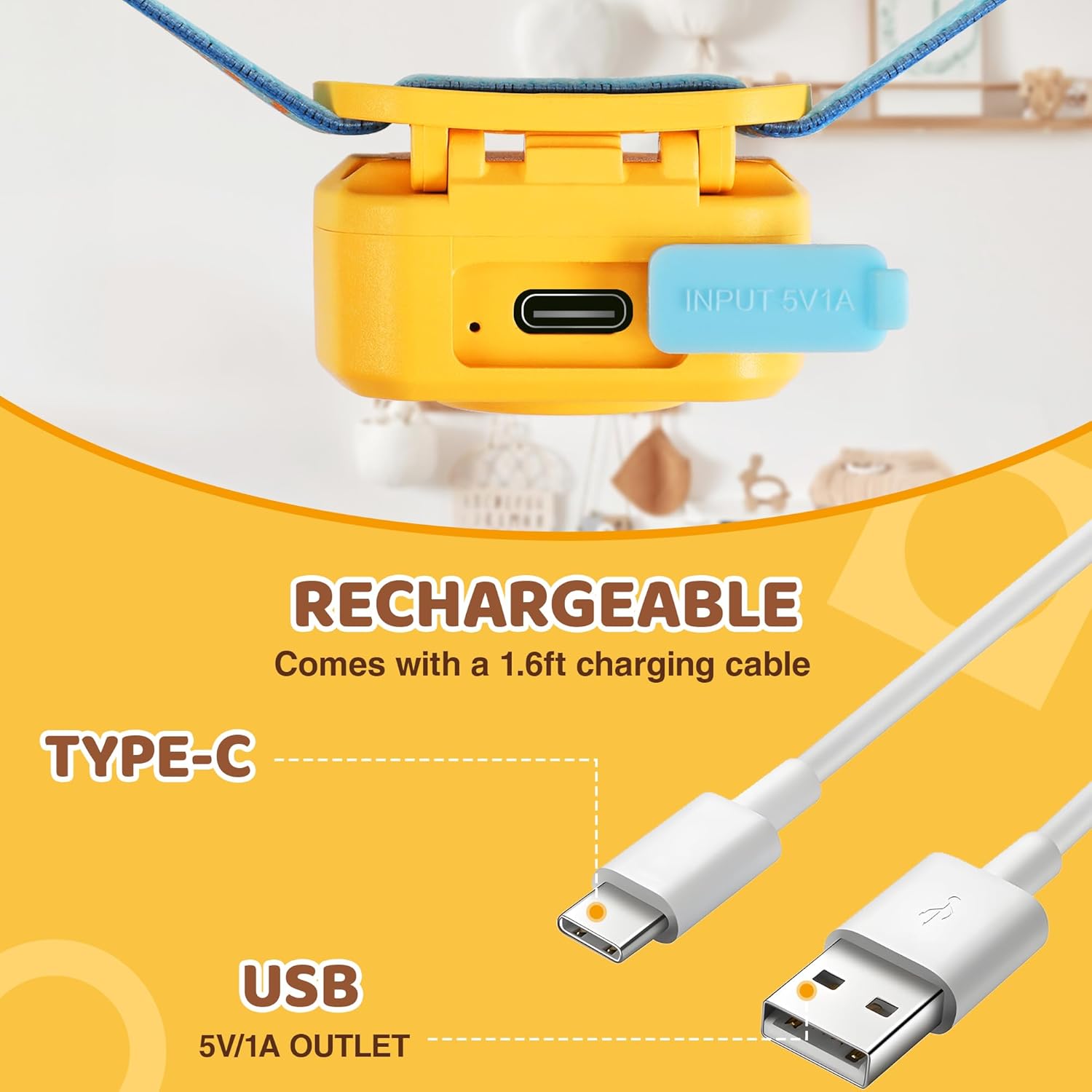 EverBrite Linterna frontal LED recargable para niños con modo RGB y diadema ajustable, 3 modos de faros multicolor para niños, lámpara de cabeza