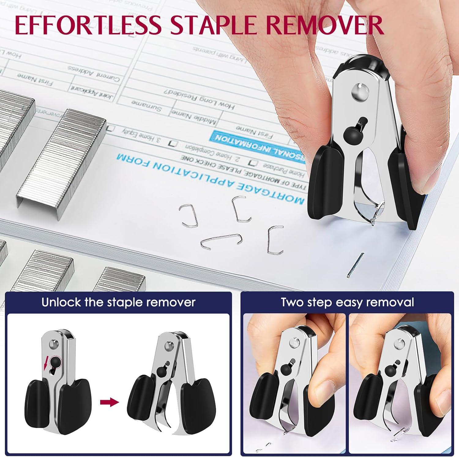 Engrapadora de metal resistente con capacidad de 50 hojas con 1750 grapas y removedor de grapas, grapadoras de tira completa para escritorio, sin