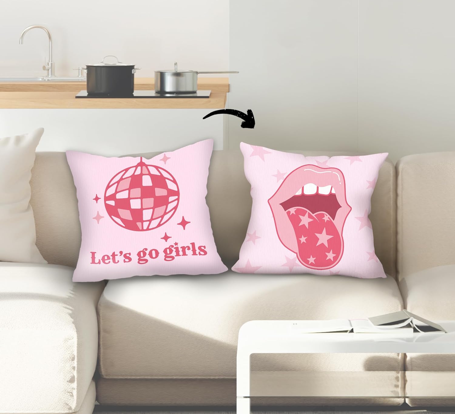 FLDAS Fundas de almohada decorativas reversibles de color rosa intenso de 18 x 18 pulgadas, fundas de almohada de labios con bola de discoteca para