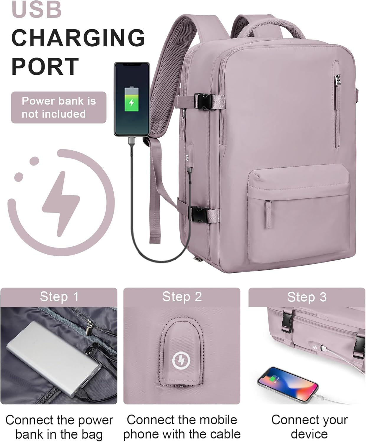 VECAVE Mochila de viaje para laptop, mochila aprobada para vuelos,Mochila deportiva para universidad casual, J-rosa-2