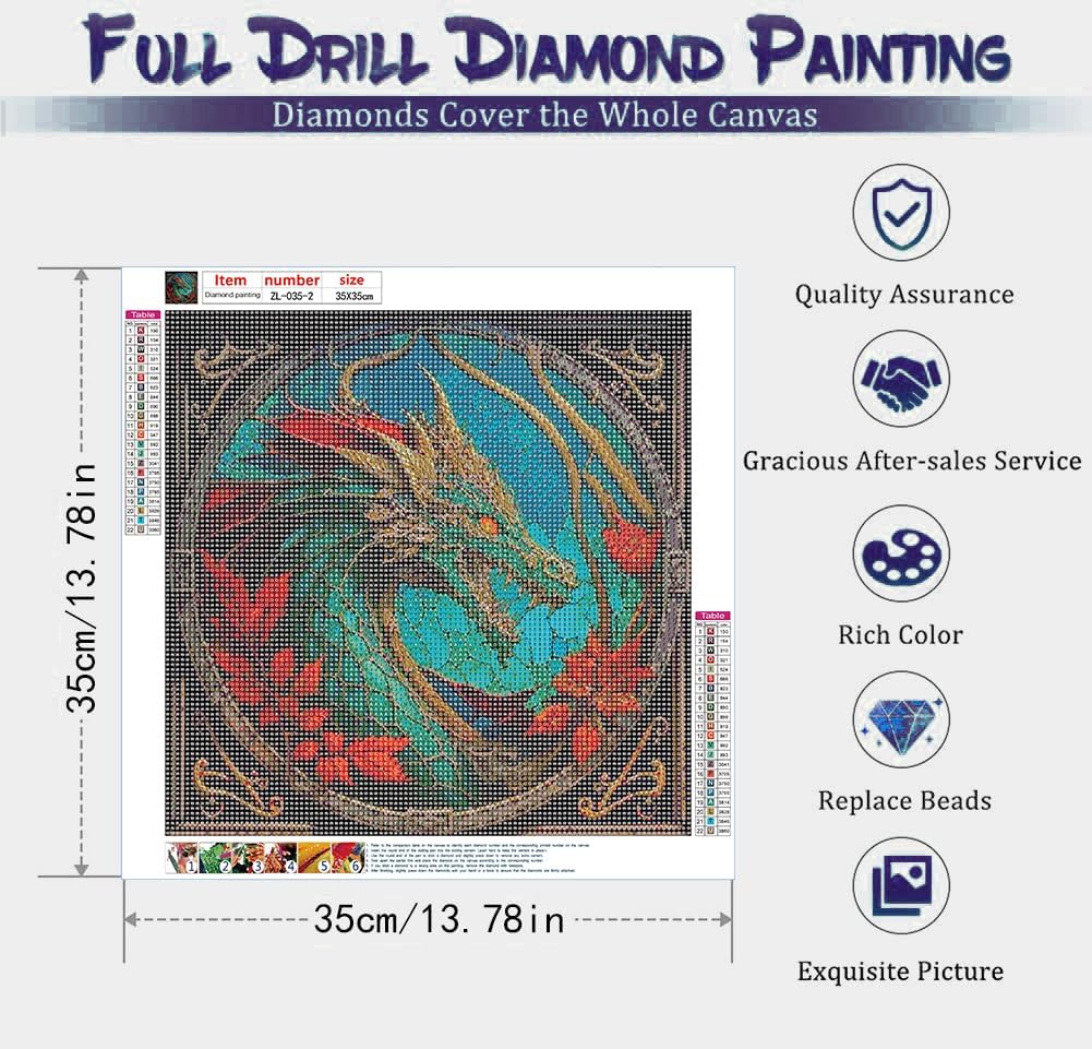 RYMILIE Kits de pintura de diamantes para adultos, paquete de 4 piezas de arte de diamantes 5D de dragón para bricolaje, pinturas de puntos de