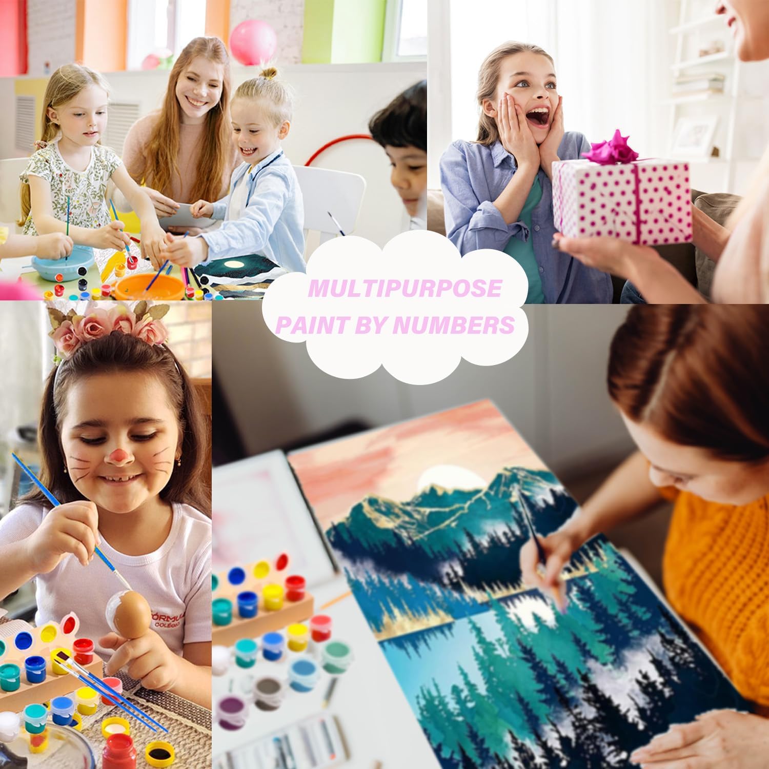Paquete de 4 kits de pintura por números para adultos y niños, kits de pintura por números en lienzo, sin marco, pintura al óleo de color, pinturas