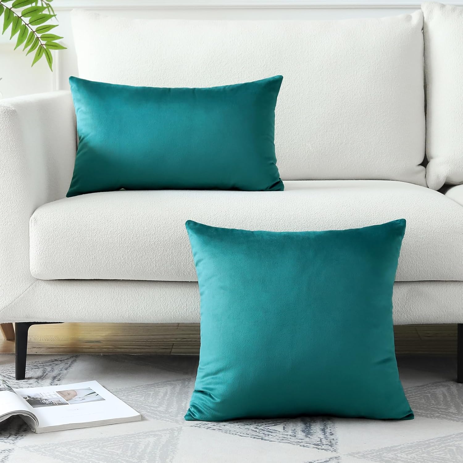 Artscope Fundas de almohada de terciopelo de lujo, fundas de almohada rectangulares decorativas, fundas de cojín suaves y sólidas para sofá,