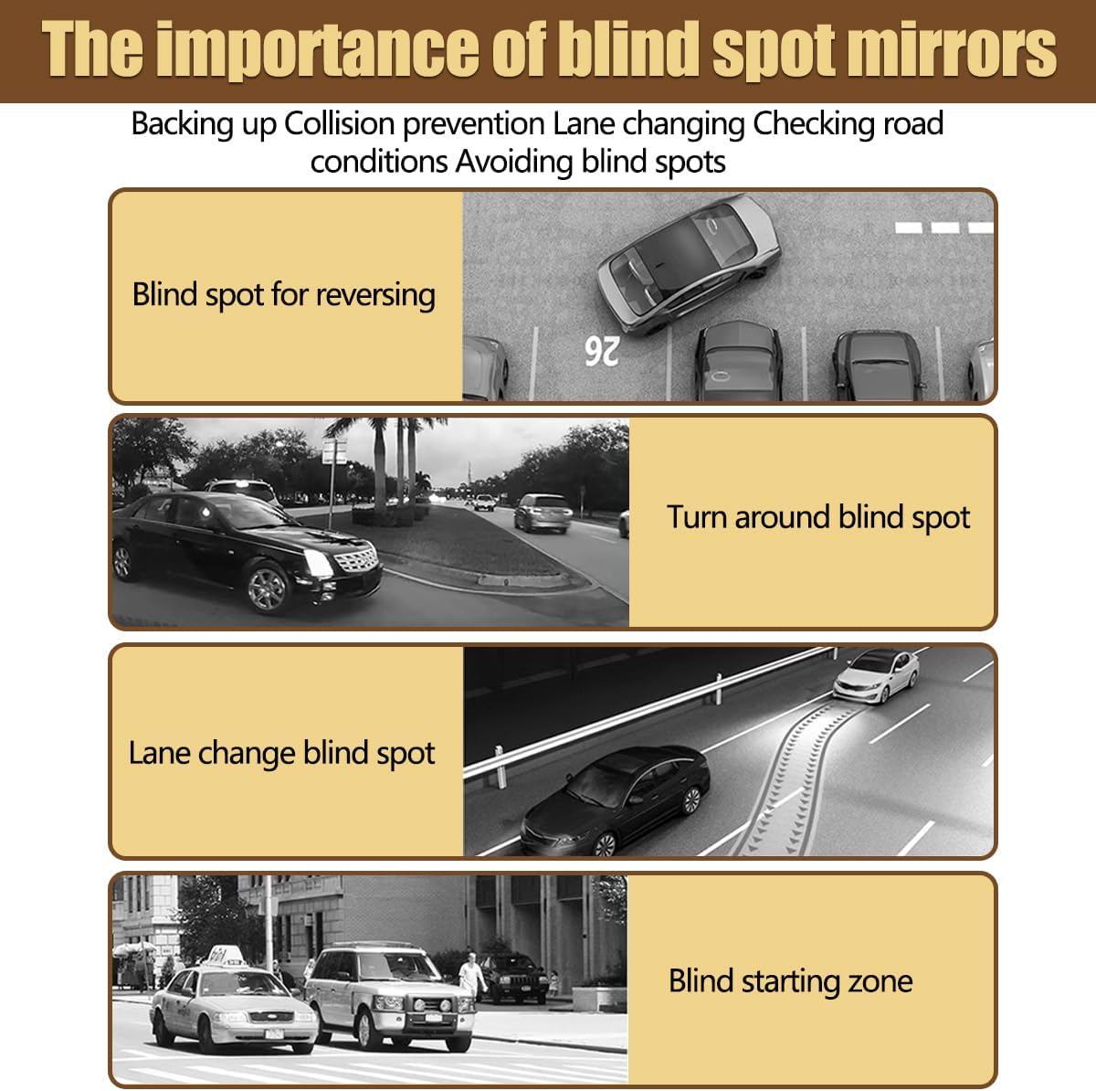 Kewucn Paquete de 2 espejos de punto ciego, espejos retrovisores convexos de vidrio HD con forma de ventilador, espejo retrovisor lateral gran