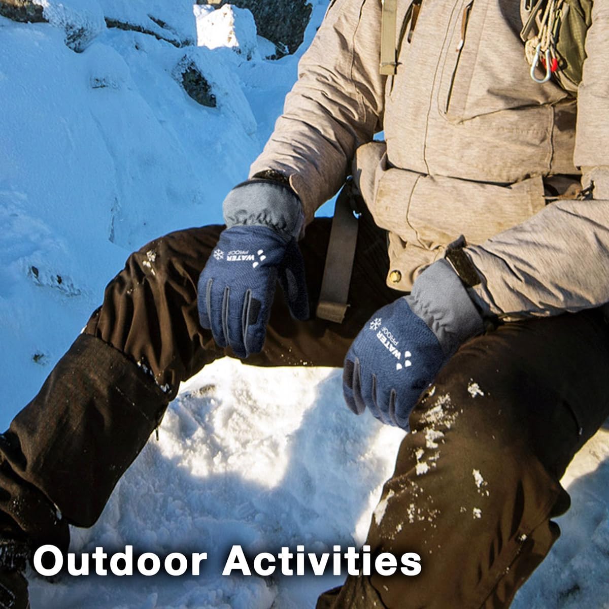 KAYGO Guante de trabajo térmico de invierno, Forro polar aislado, Palma de cuero sintético, Guantes de trabajo de seguridad impermeables